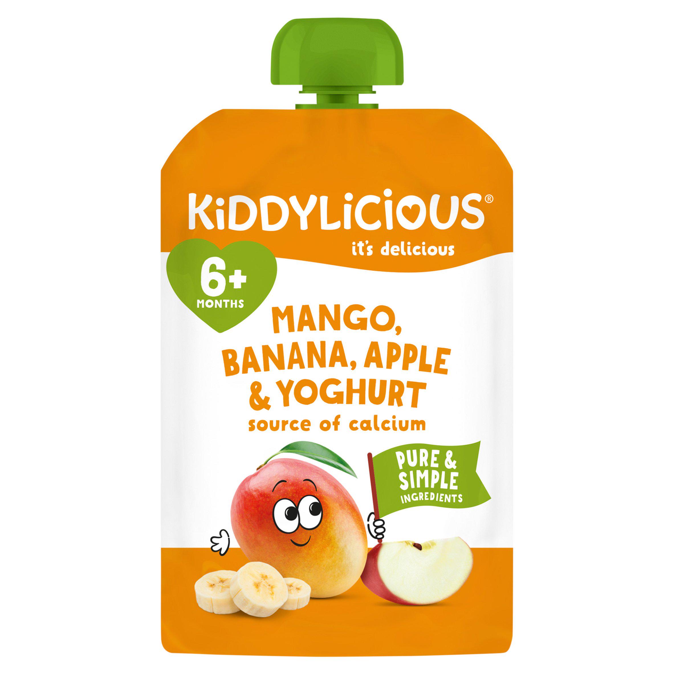 Kiddylicious Mango, Banana, Apple & Yoghurt Pouch Snack Baby Food 6+ months