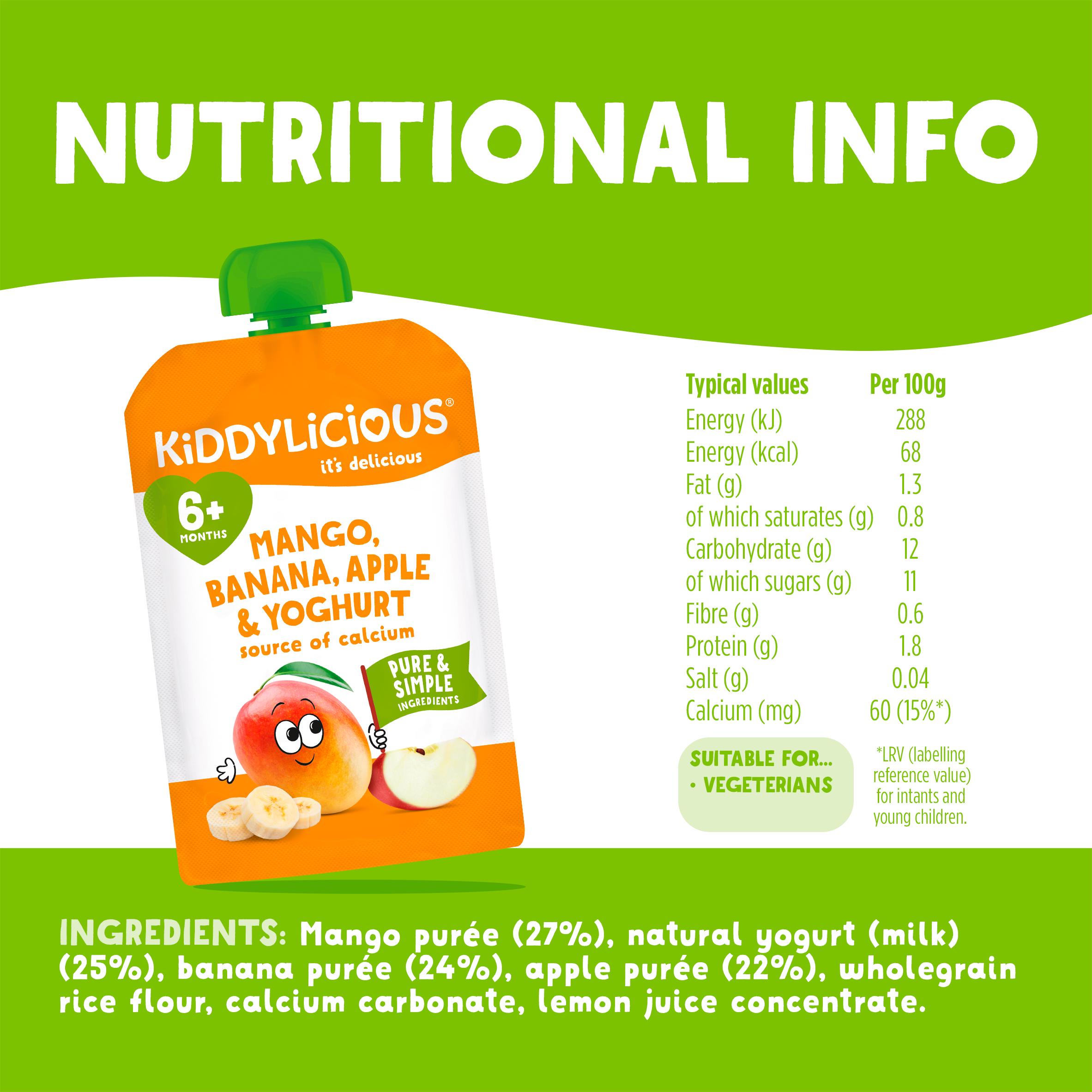 Kiddylicious Mango, Banana, Apple & Yoghurt Pouch Baby Food 100g thumbnail 3