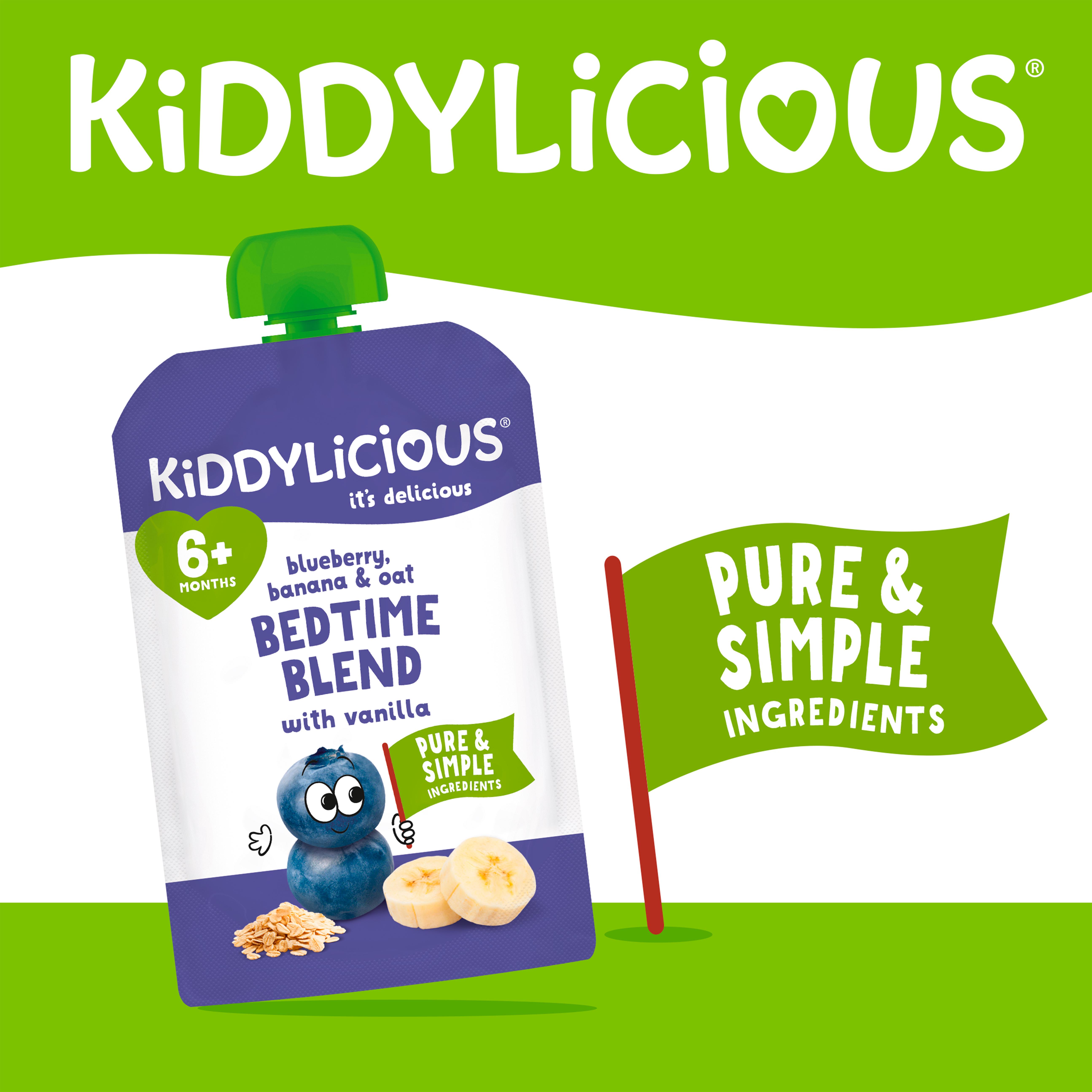 Kiddylicious Blueberry, Banana & Oat Bedtime Blend with Vanilla Pouch Baby Food 100g thumbnail 2