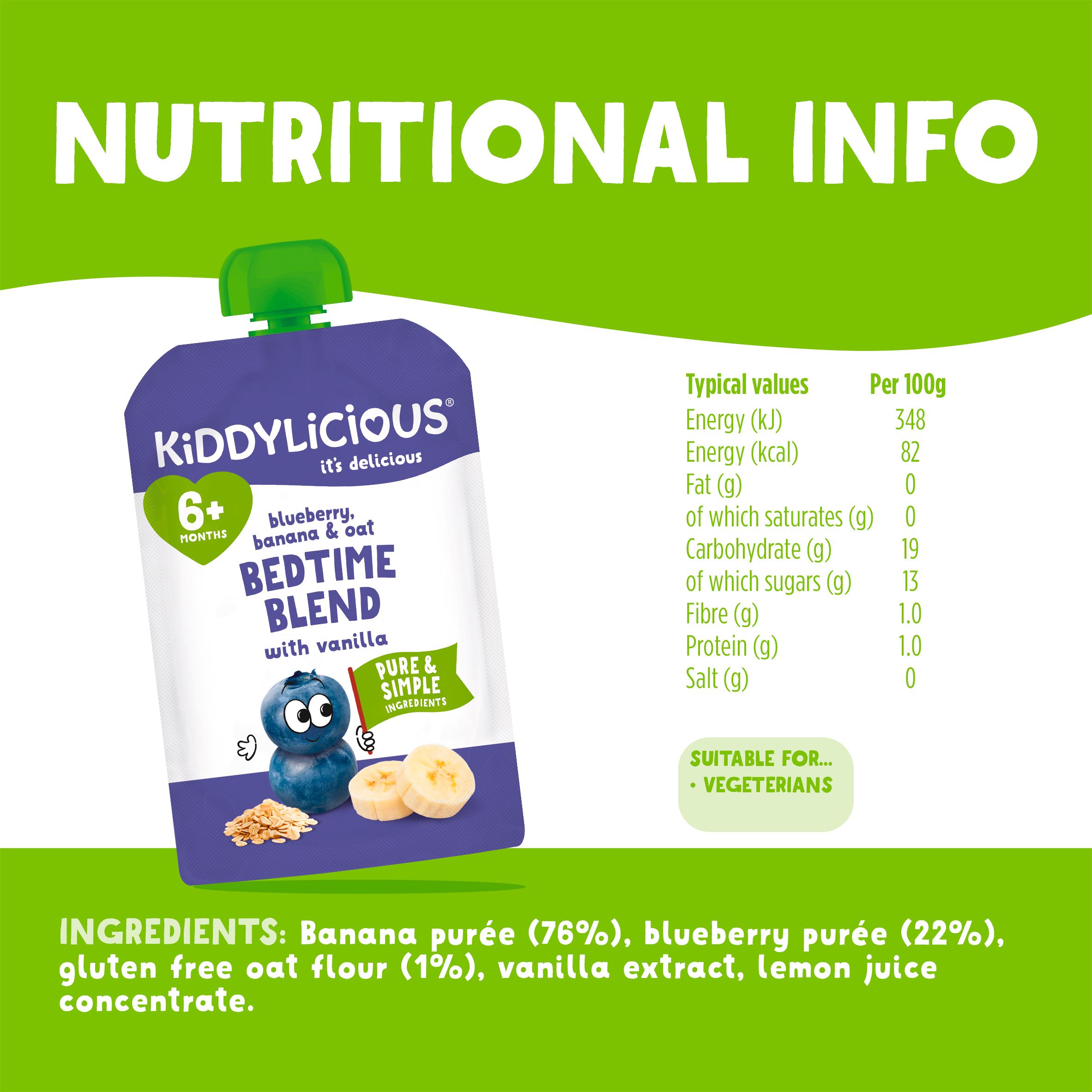 Kiddylicious Blueberry, Banana & Oat Bedtime Blend with Vanilla Pouch Baby Food 100g thumbnail 3