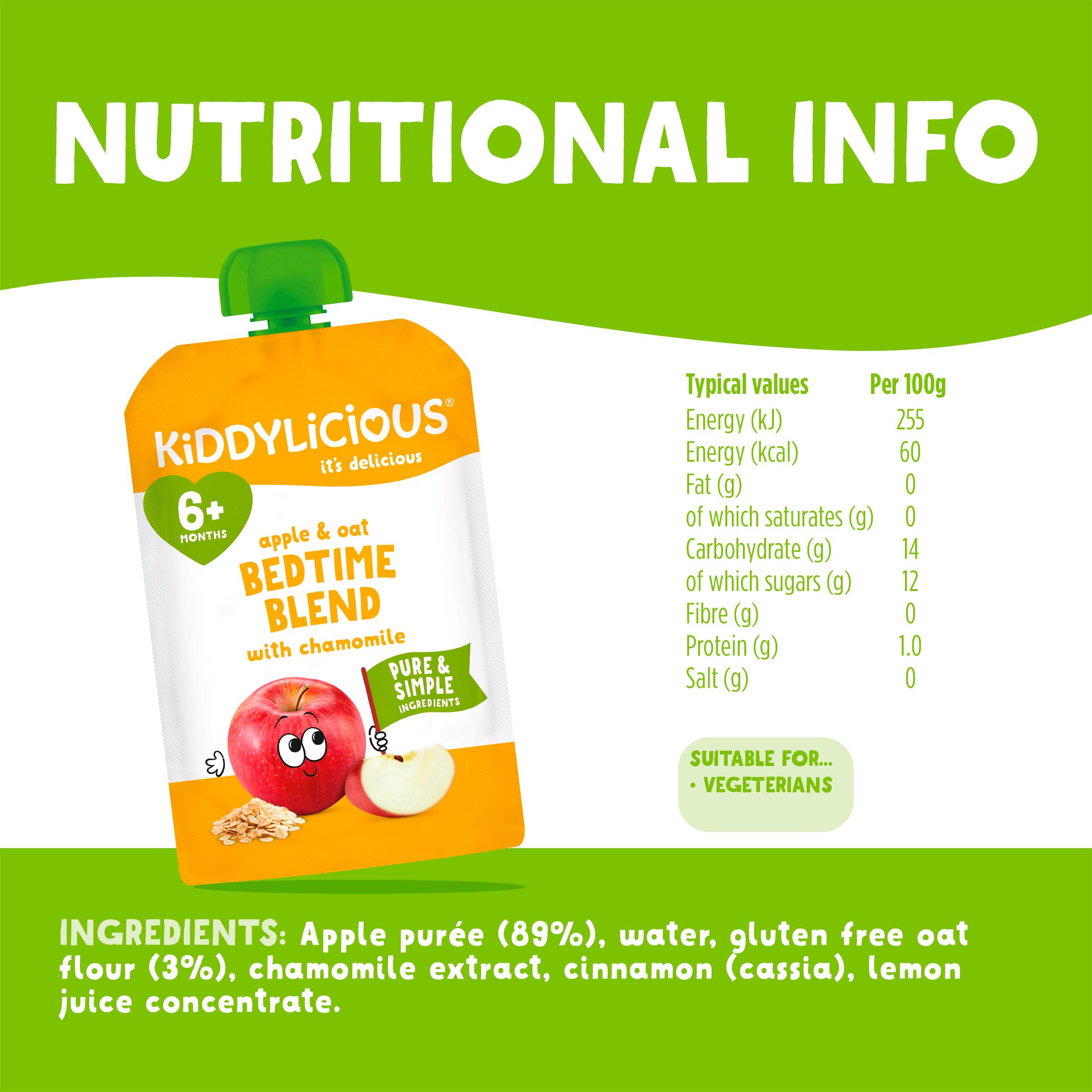 Kiddylicious Apple & Oat Bedtime Blend with Chamomile Pouch Baby Food 100g thumbnail 3