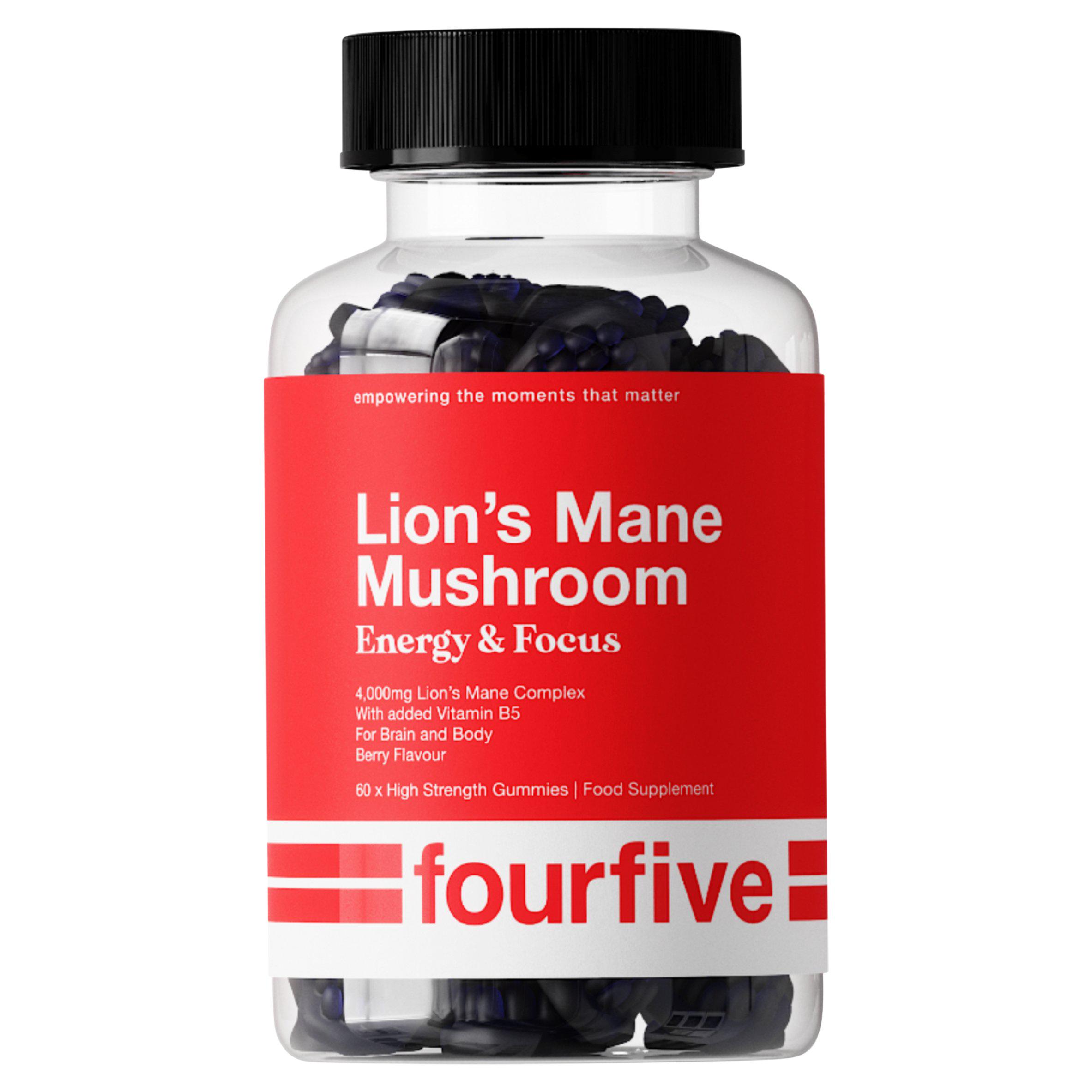 Fourfive Energy & Focus Lion's Mane Mushroom Berry Flavour Food Supplement Gummies x60