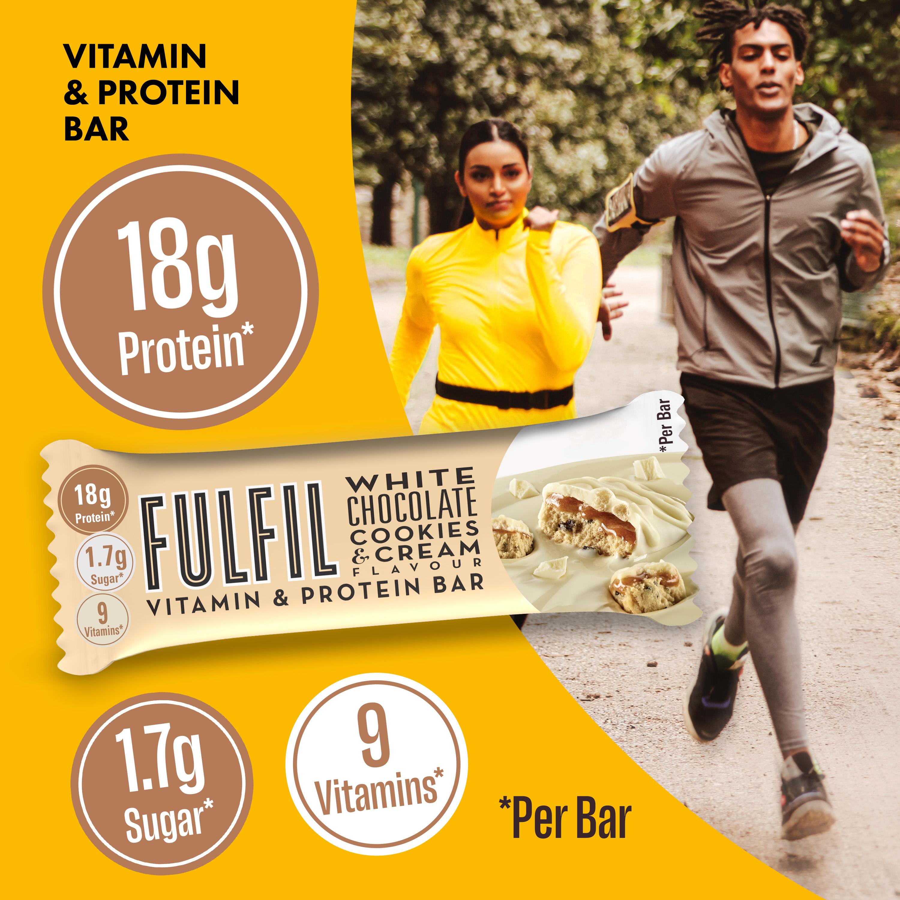 Fulfil White Chocolate Cookies & Cream Flavour Vitamin Protein Bar 55g thumbnail 2