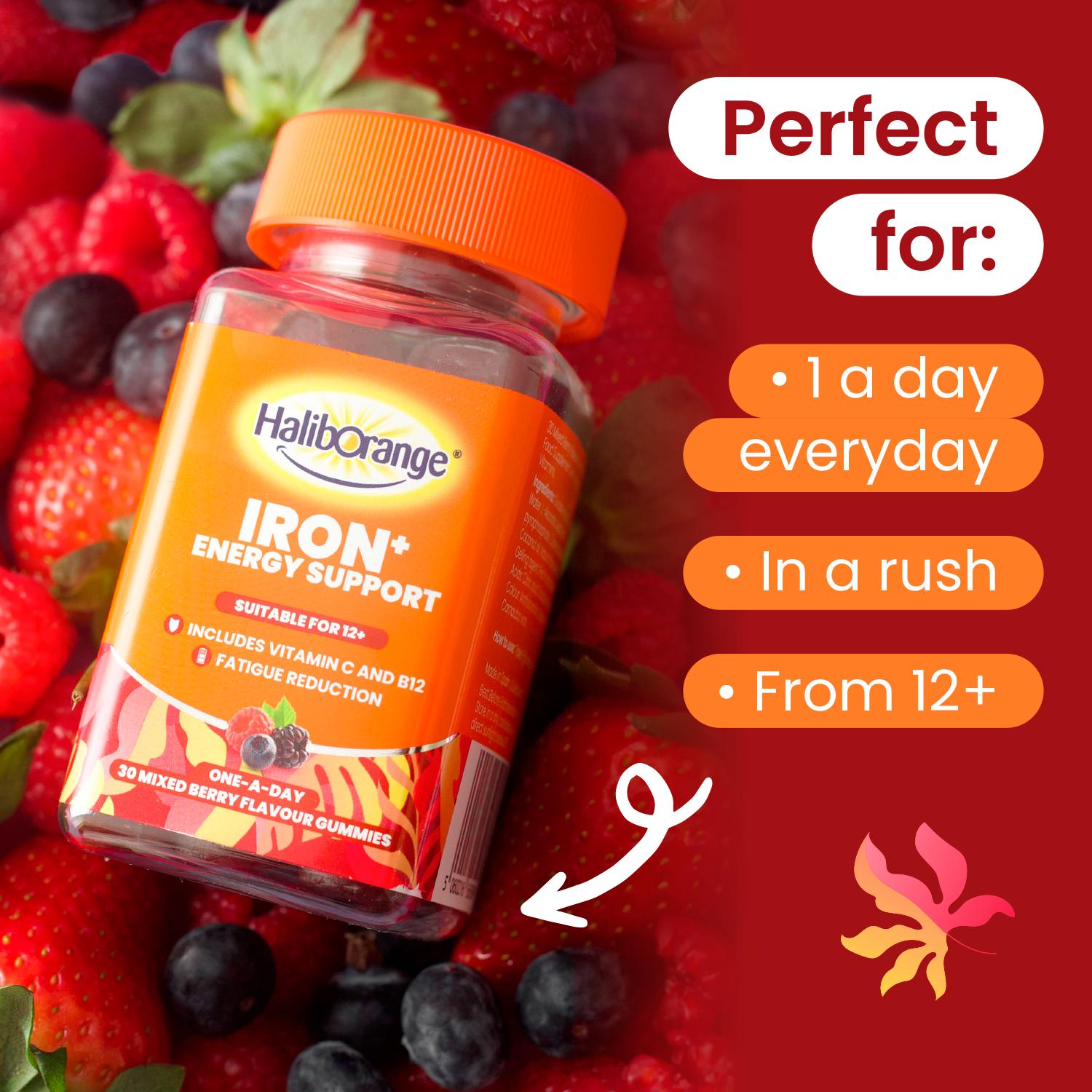 Haliborange Iron+ Energy Support One a Day Mixed Berry Flavour Gummies x30 thumbnail 2