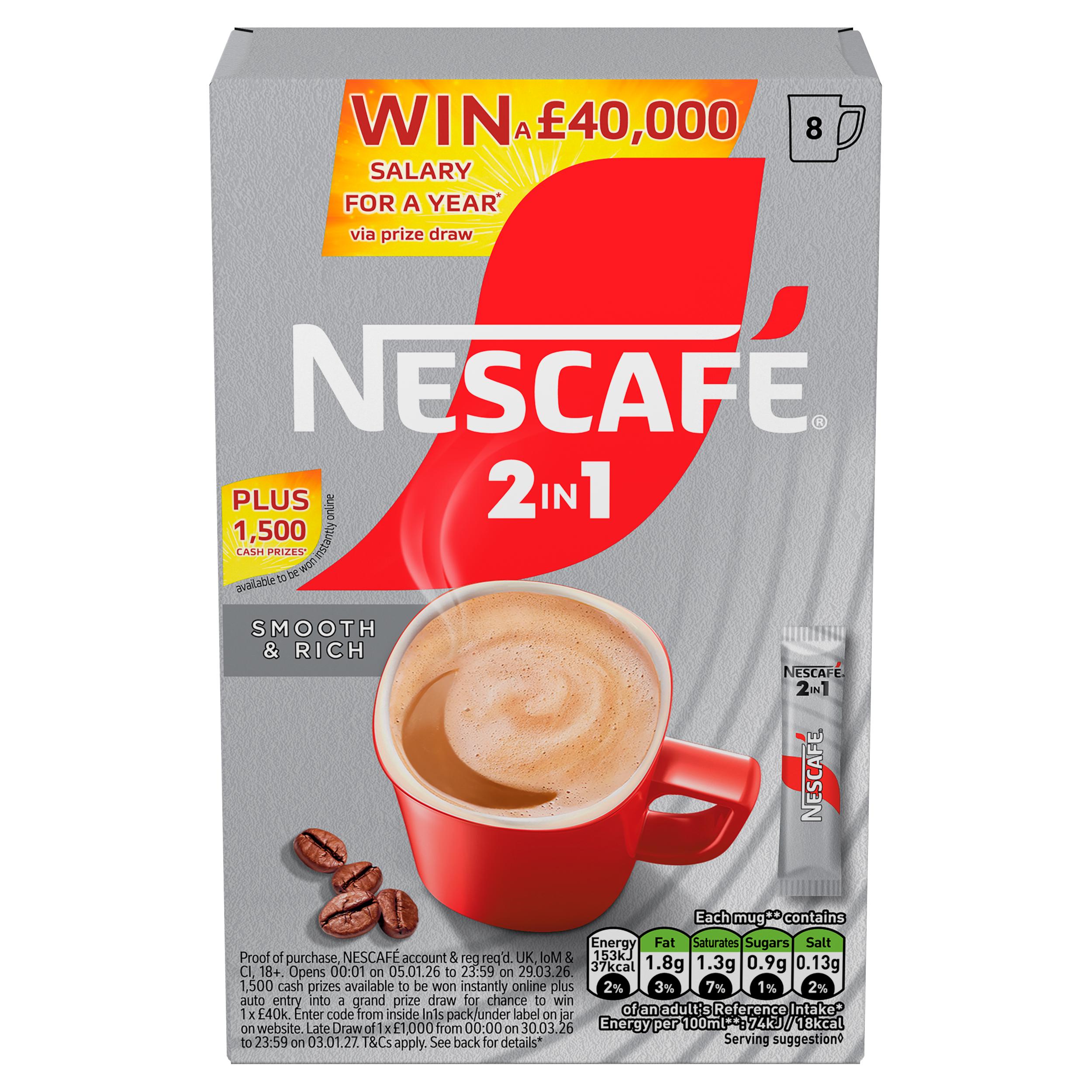 Nescafe Original 2 in 1 Instant Coffee Sachets 8x9g thumbnail 2