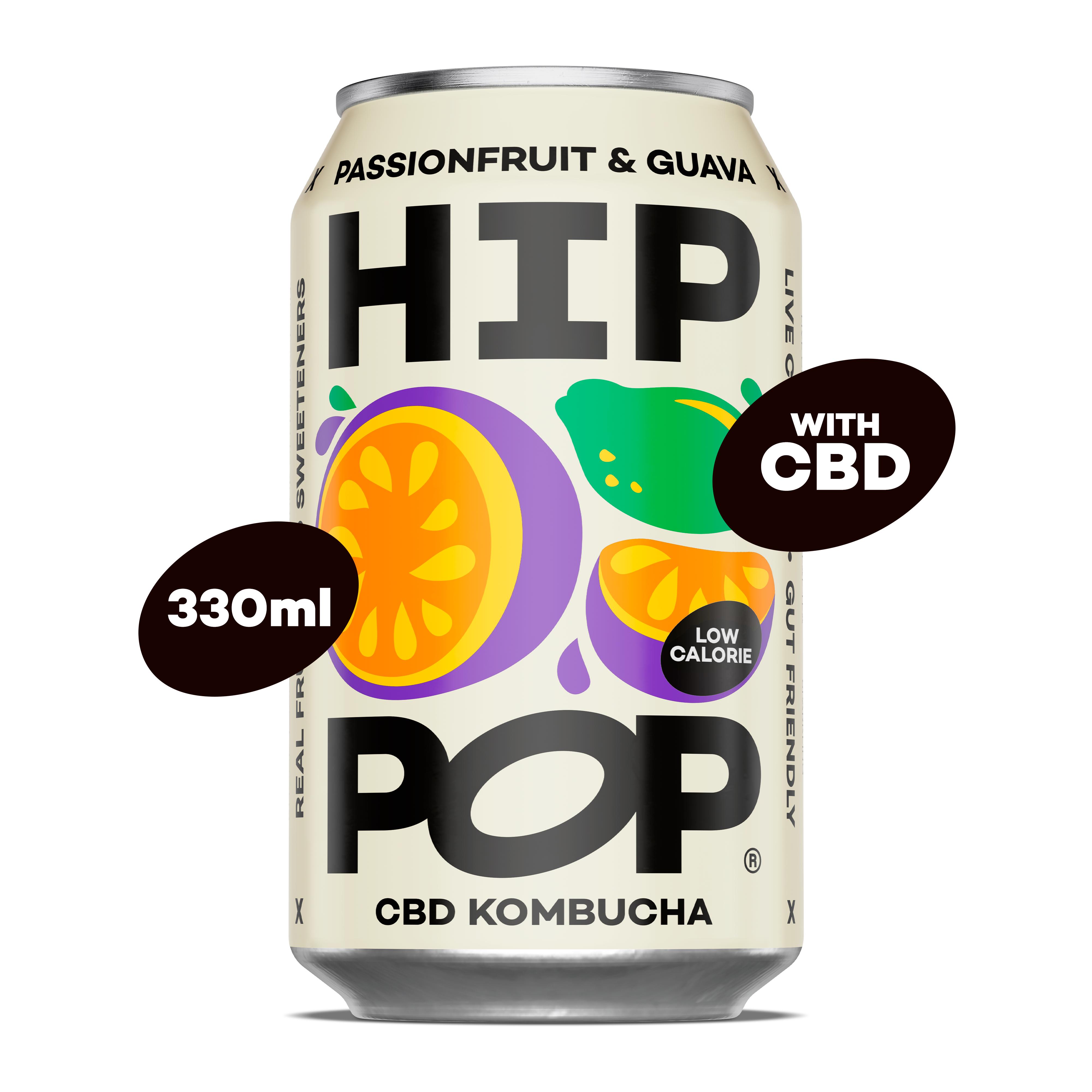 Hip Pop Passionfruit & Guava CBD Kombucha 330ml thumbnail 2