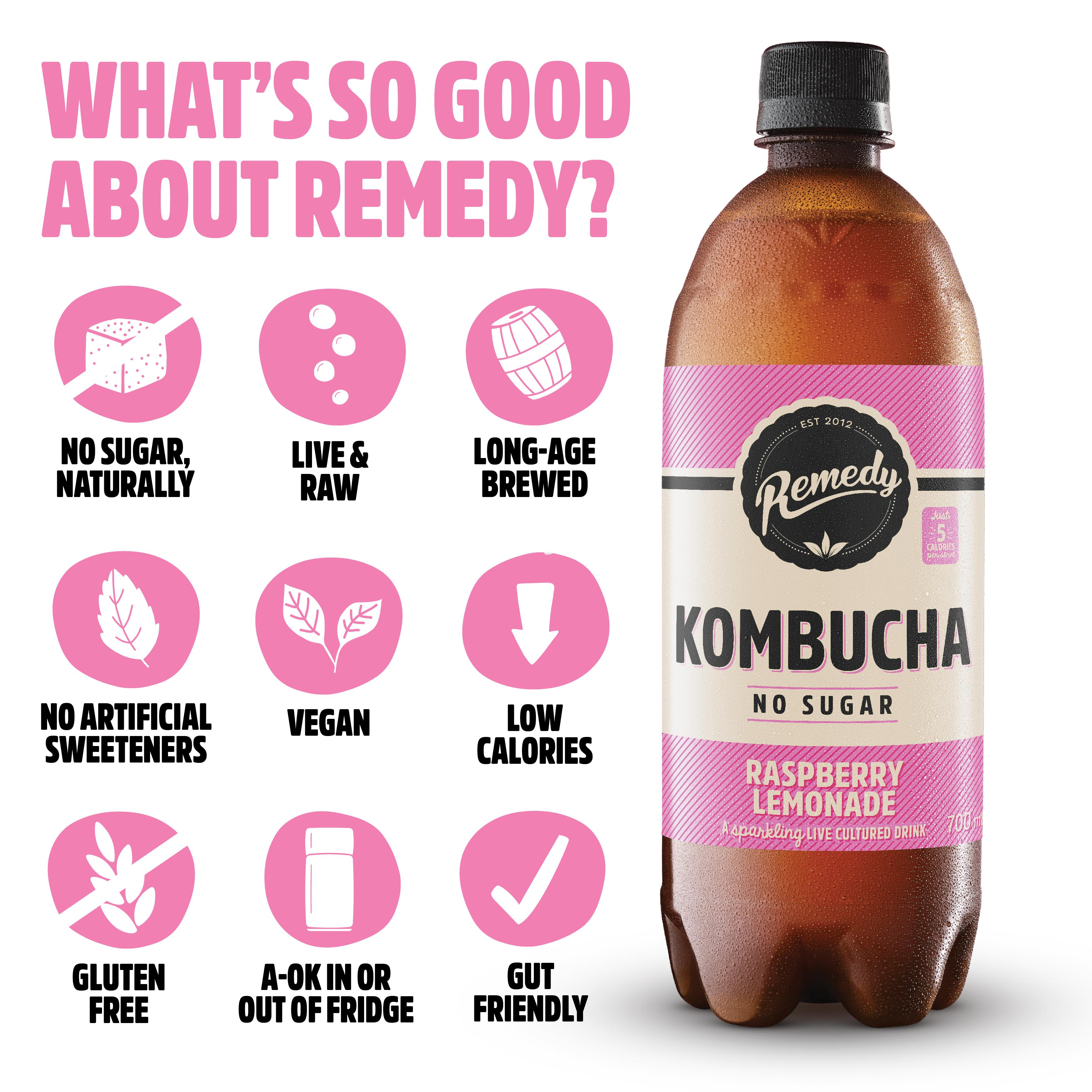 Remedy Kombucha Raspberry Lemonade 700ml thumbnail 2