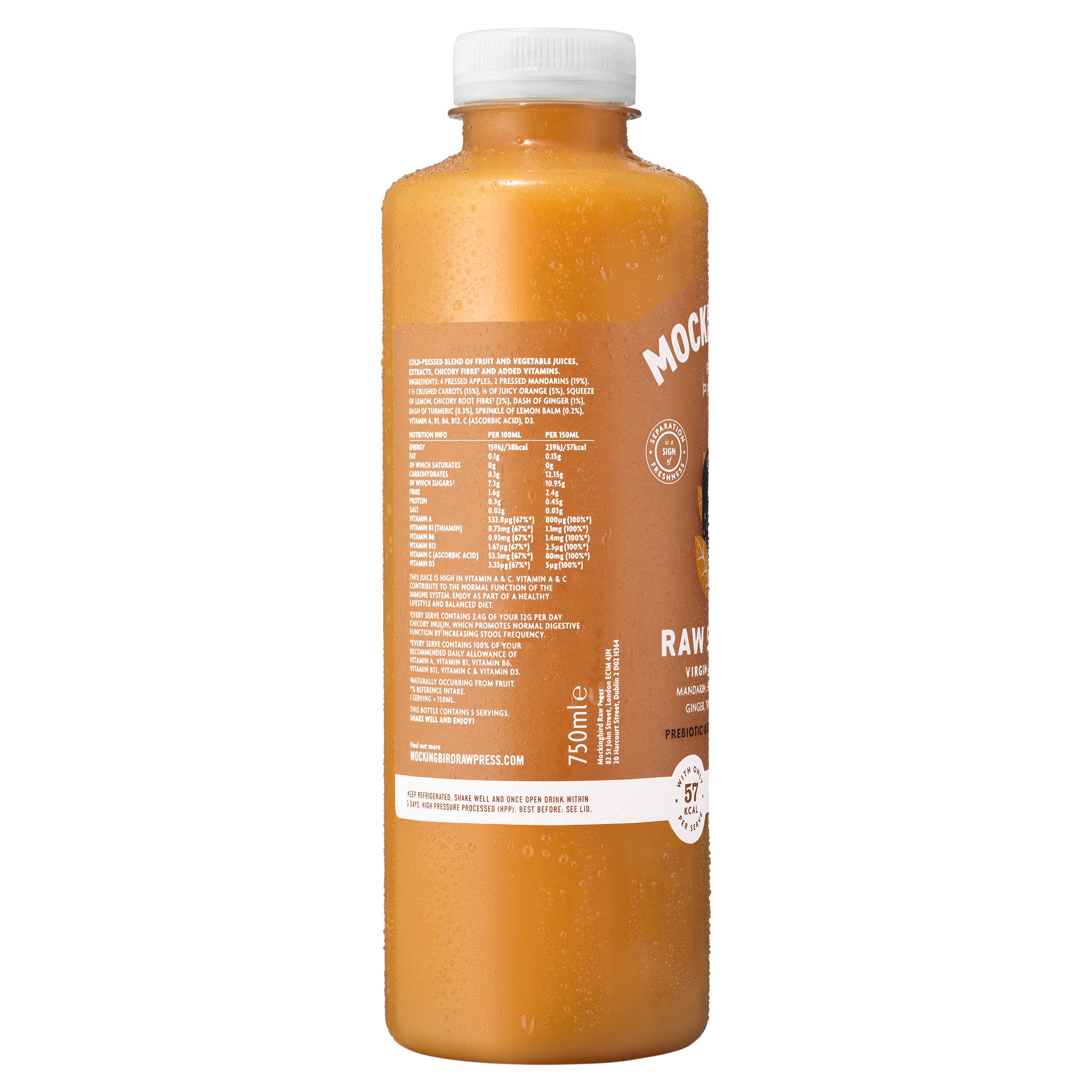 Mockingbird Raw Press 750ml Raw Shield, Carrot, Orange, Ginger with Vitamins Blend thumbnail 2