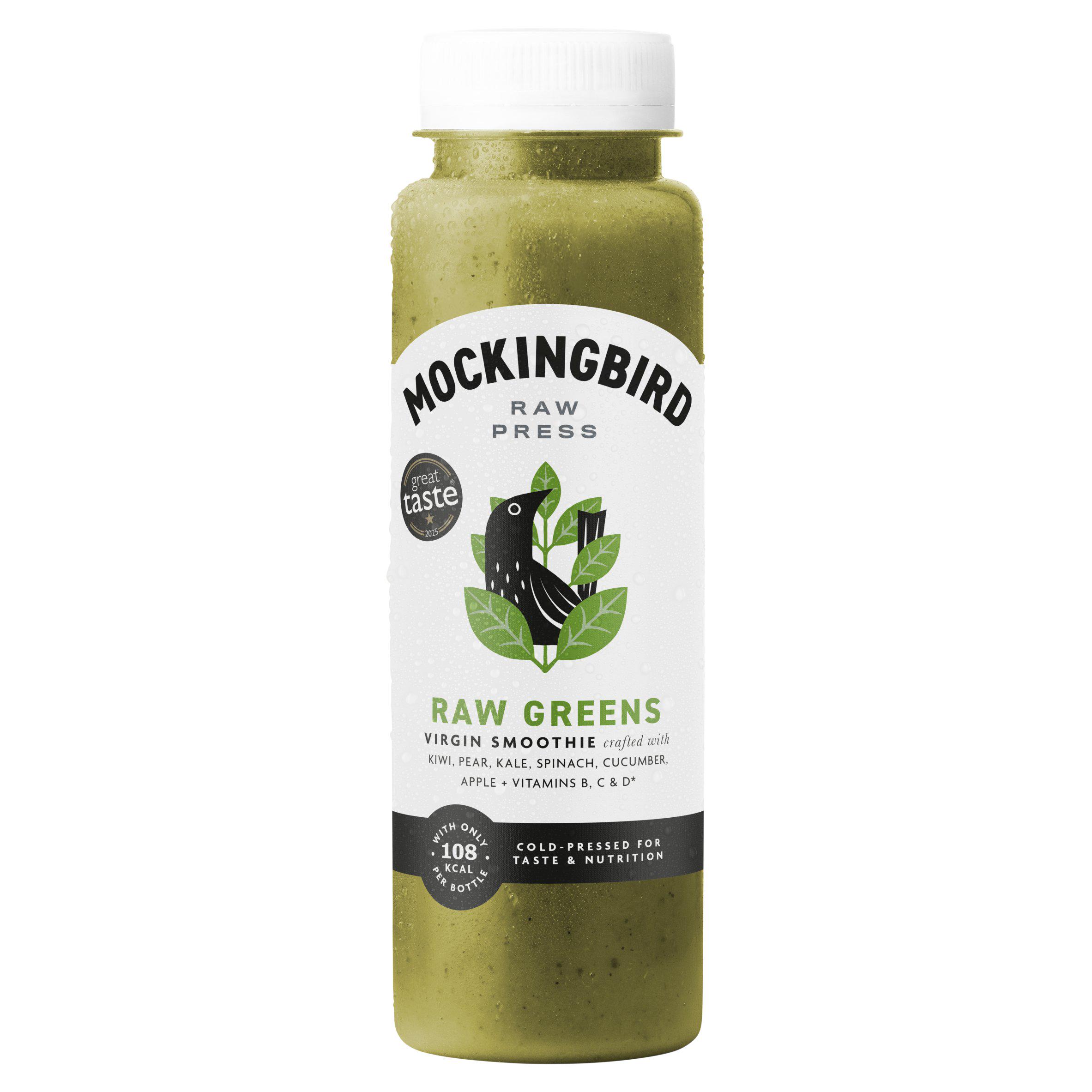 Mockingbird Raw Press 250ml Raw Greens, Kiwi, Spinach, Pear, Banana with Vitamins Smoothie