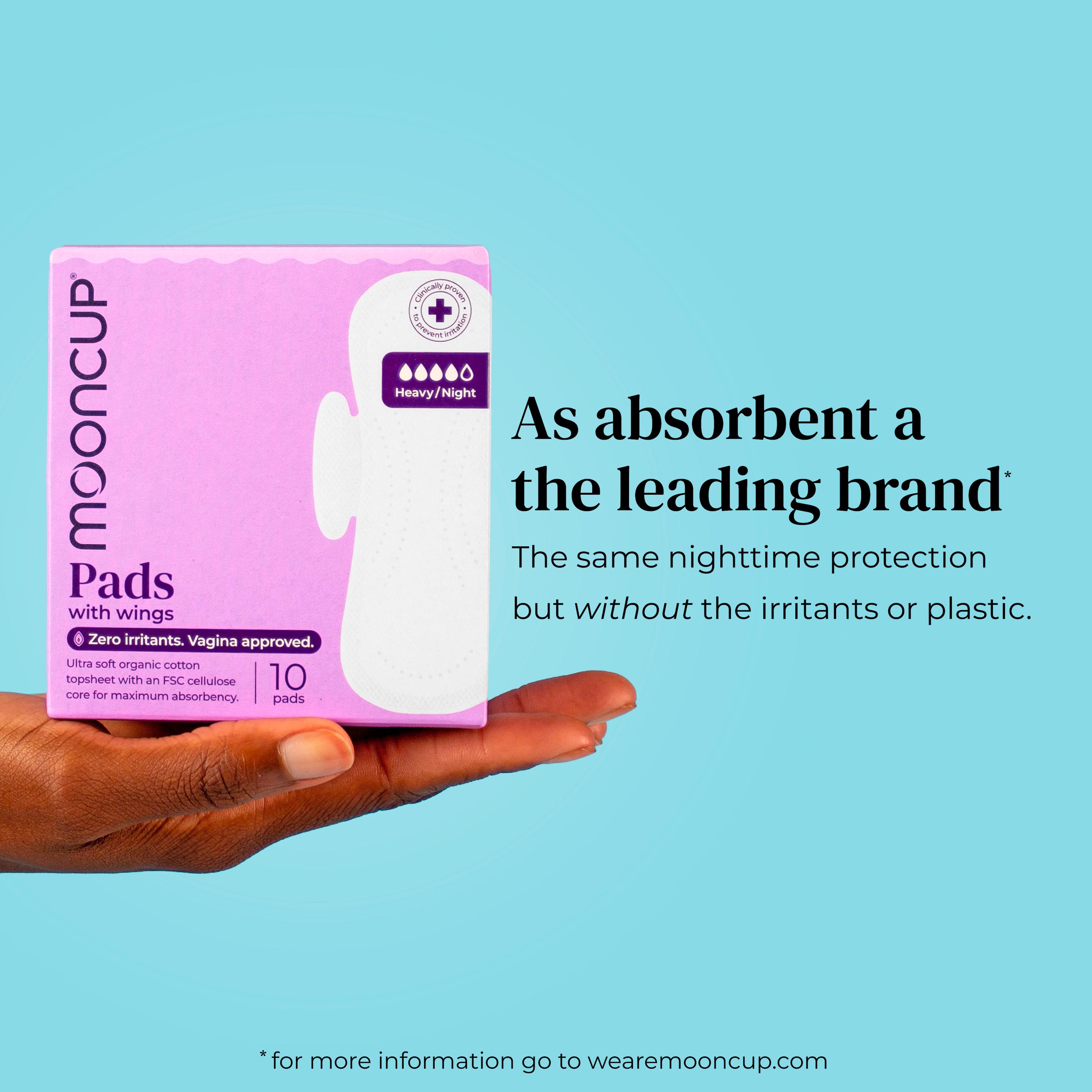 Mooncup 10 Heavy Night Wing Pads with Wings Organic Sanitary Towels thumbnail 2