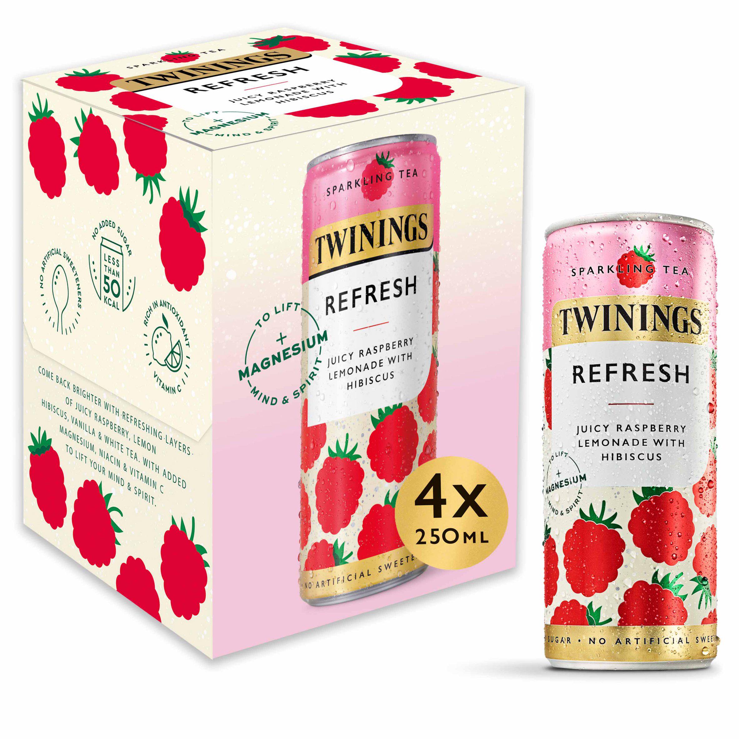 Twinings Sparkling Tea Refresh Juicy Raspberry Lemonade with Hibiscus 4 x 250ml