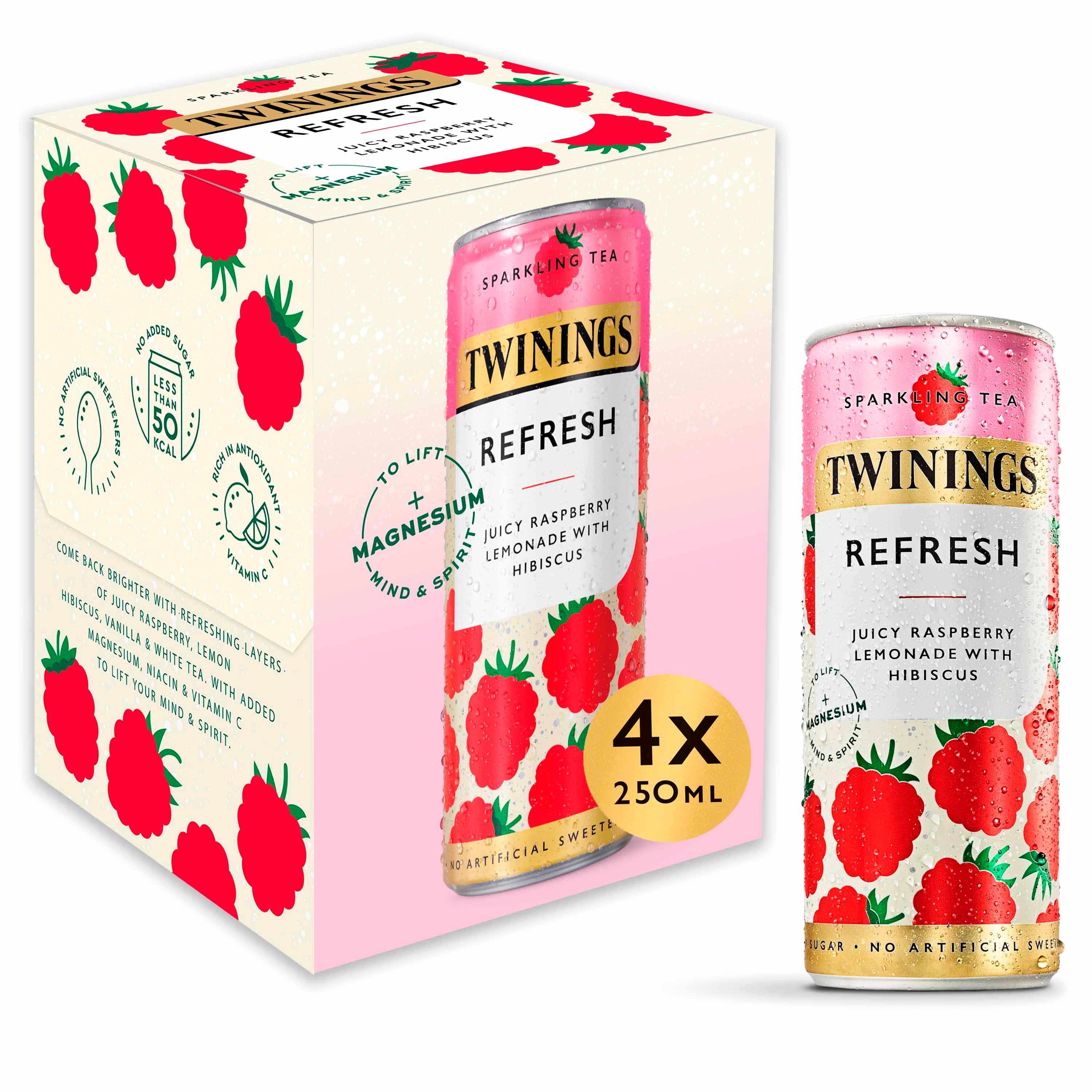 Twinings Sparkling Tea Refresh Juicy Raspberry Lemonade with Hibiscus 4 x 250ml thumbnail 2