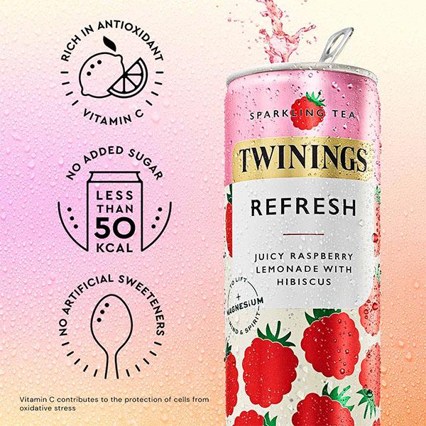 Twinings Sparkling Tea Refresh Juicy Raspberry Lemonade with Hibiscus 4 x 250ml thumbnail 4