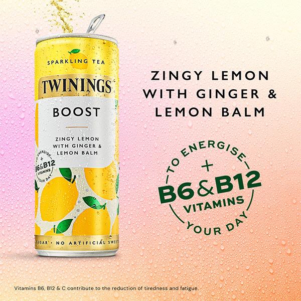 Twinings Sparkling Tea Boost Zingy Lemon with Ginger & Lemon Balm 4 x 250ml thumbnail 3