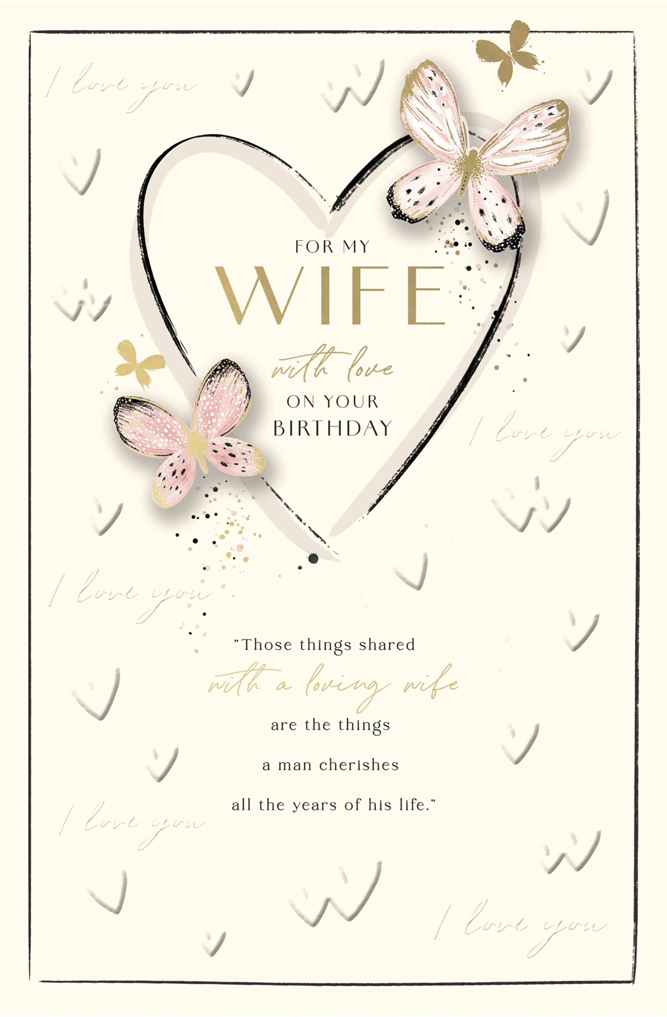 Gibson For My Wife Happy Birthday Butterflies & Hearts Design Greeting Card
