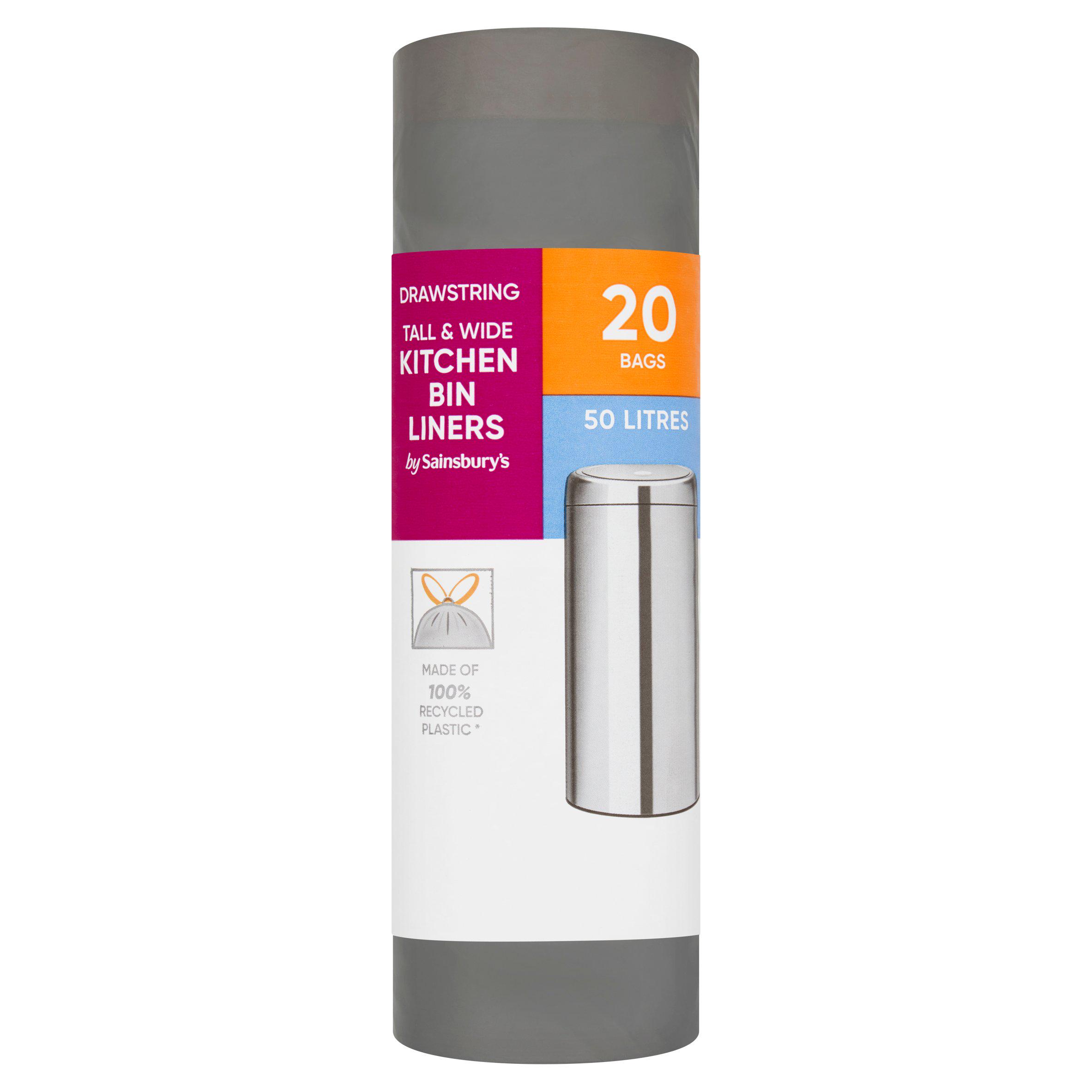 Sainsbury's Drawstring Tall & Wide Kitchen Bin Liners 50L