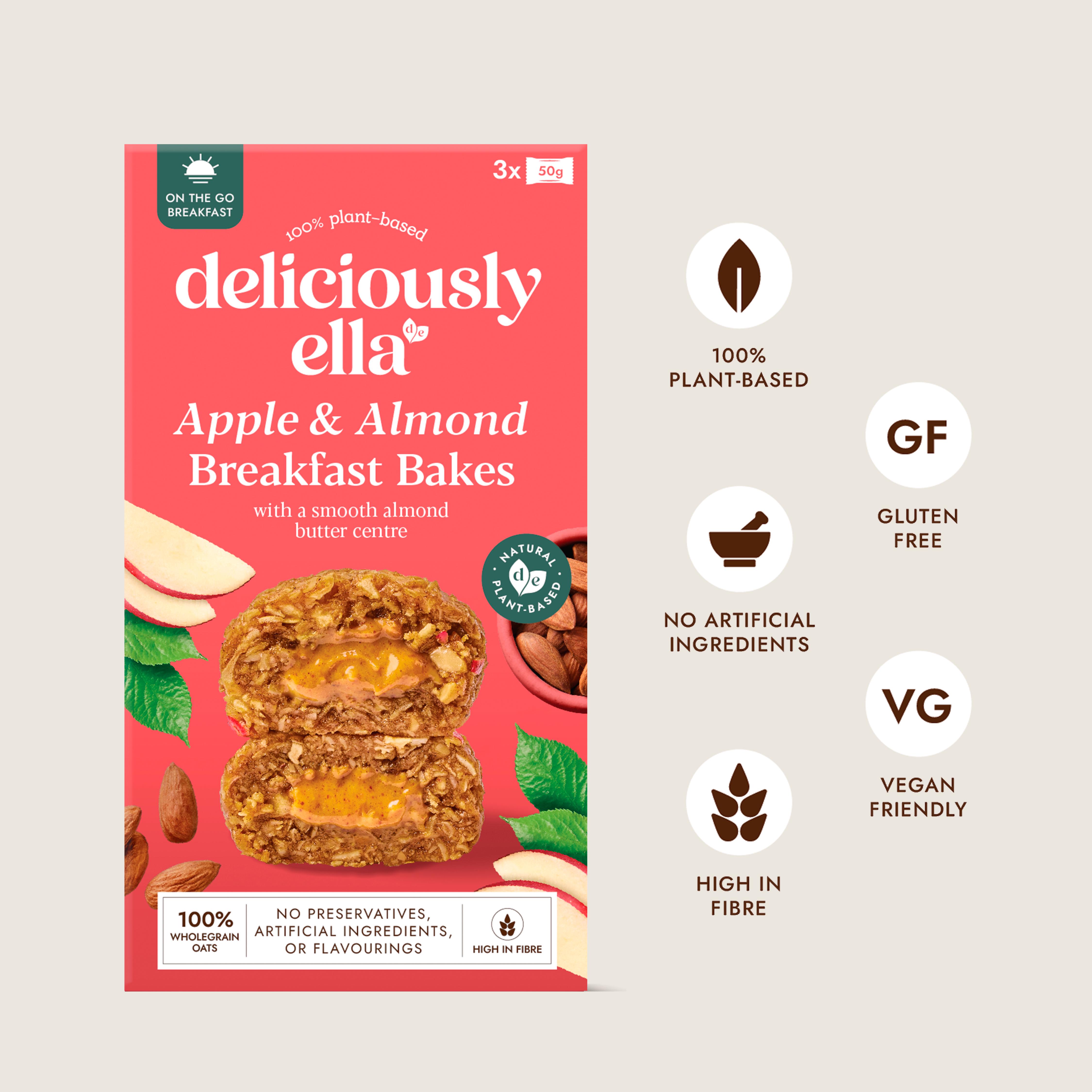Deliciously Ella 150g Apple & Almond Breakfast Bakes with a Smooth Almond Butter Centre thumbnail 2