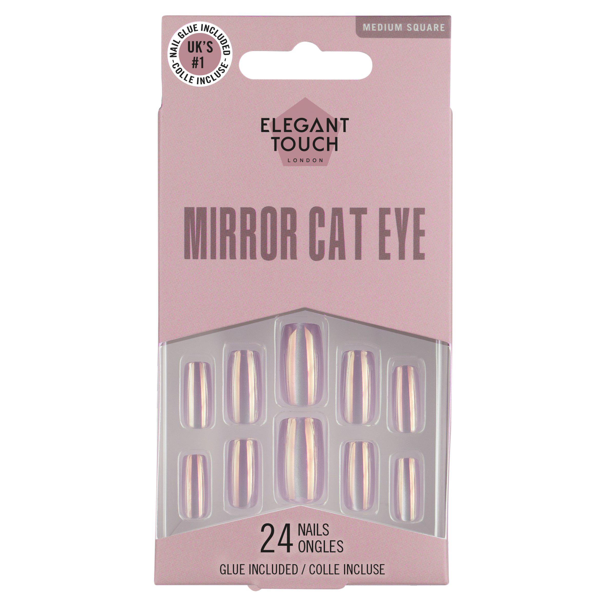 Elegant Touch Medium Square Mirror Cat Eye Nails x24