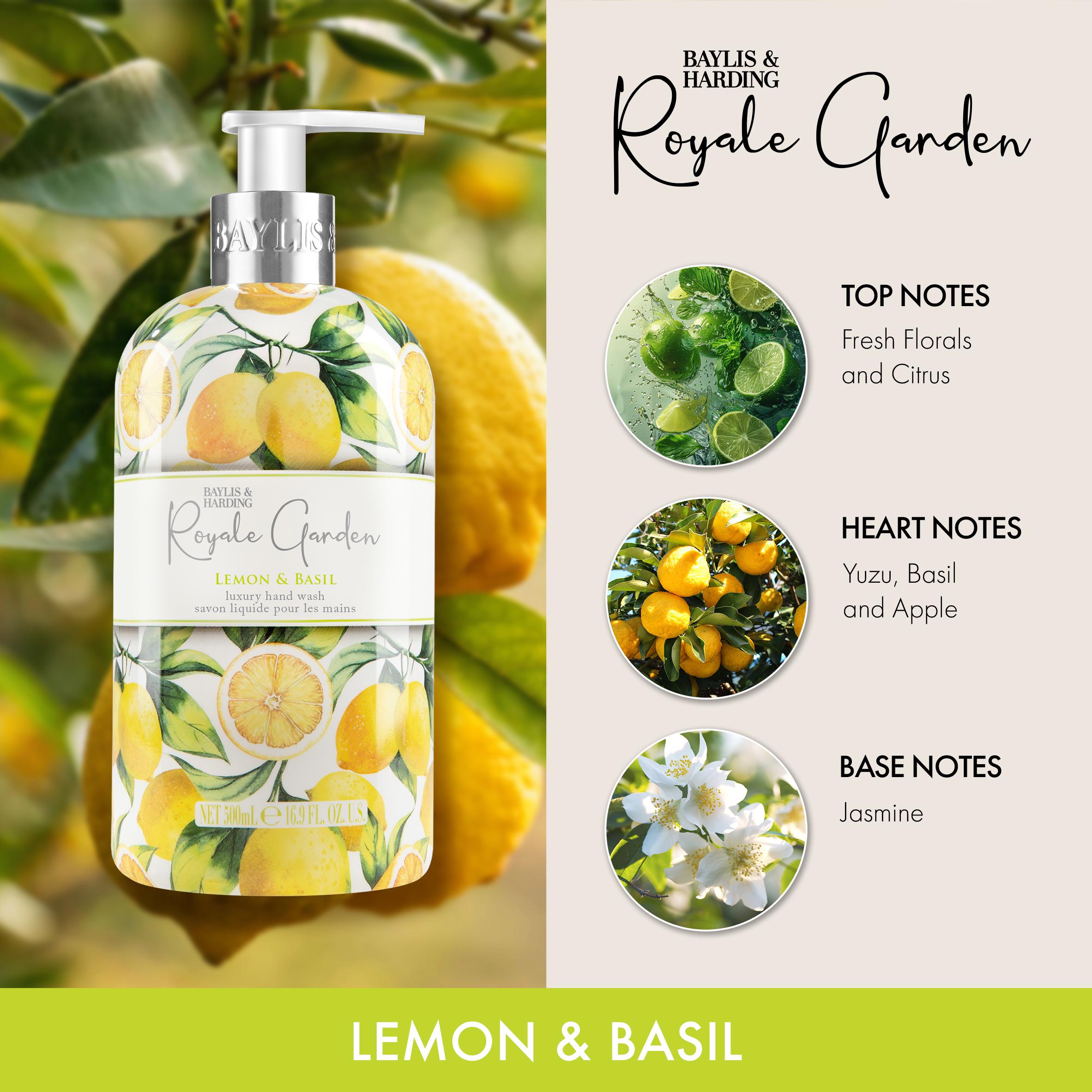 Baylis & Harding Royale Garden Limited Edition Lemon & Basil Luxury Hand Wash 500ml thumbnail 2