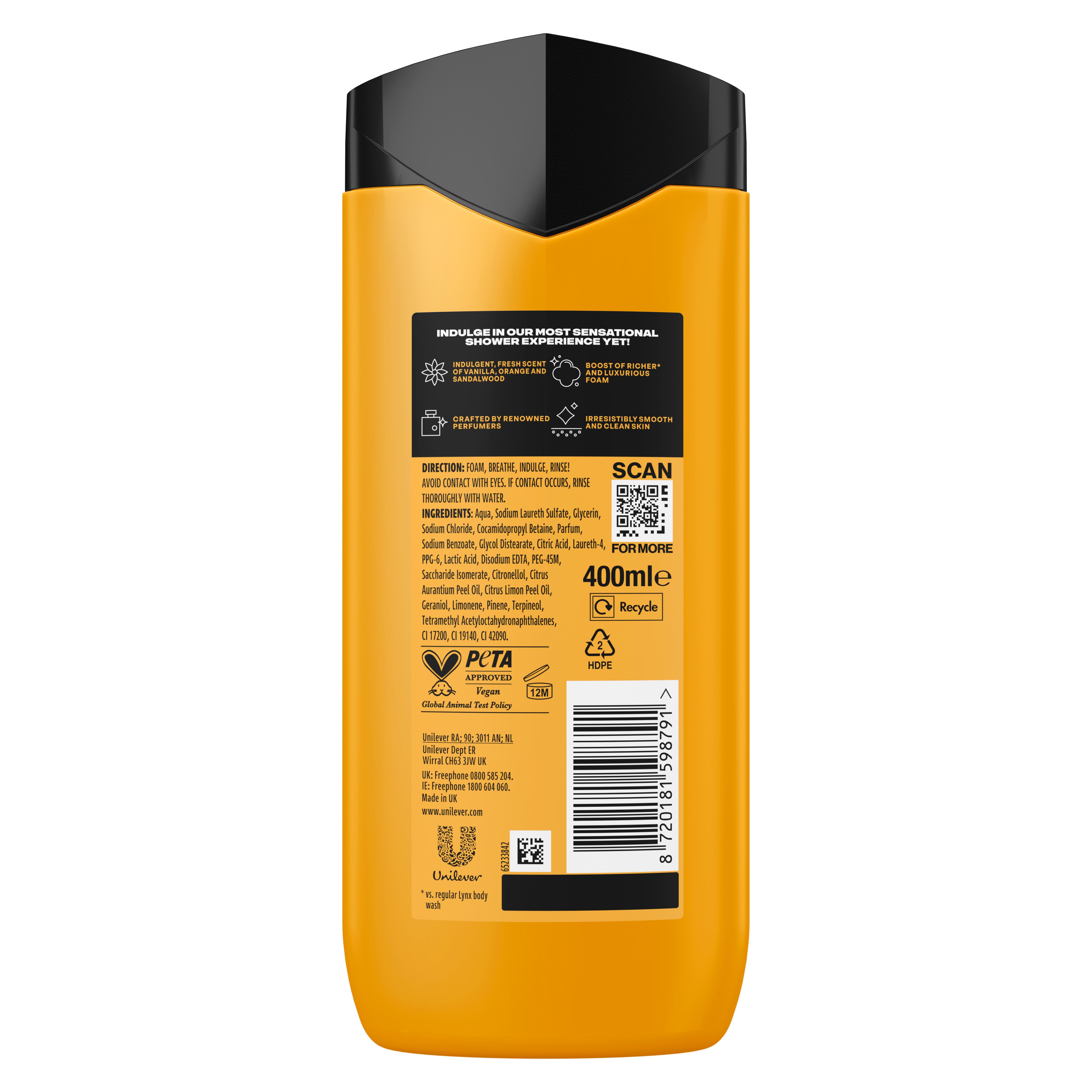 Lynx Black Vanilla Fine Fragrance Shower Gel Body Wash for Men 400ml thumbnail 2