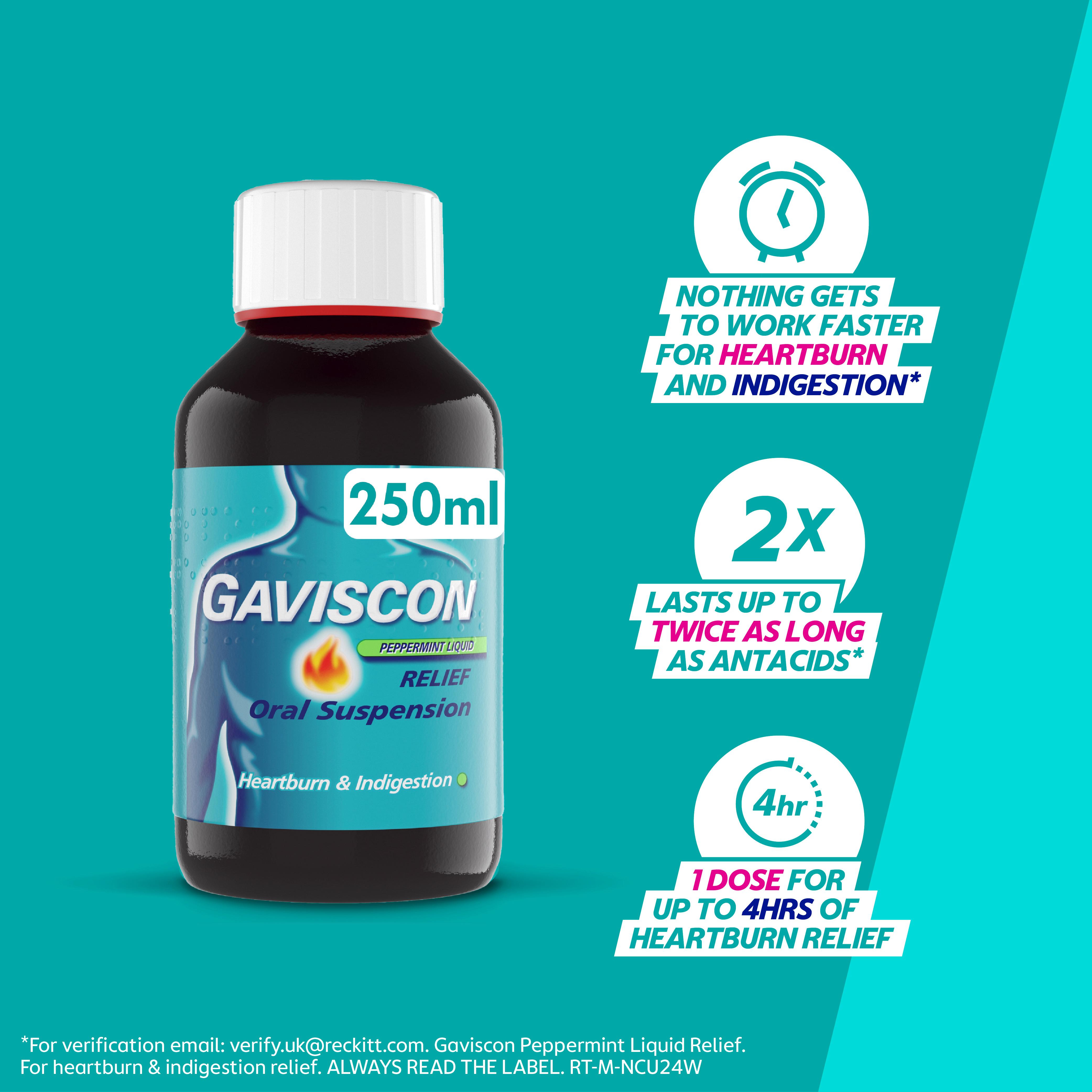 Gaviscon Heartburn & Indigestion Liquid Peppermint 250ml thumbnail 4