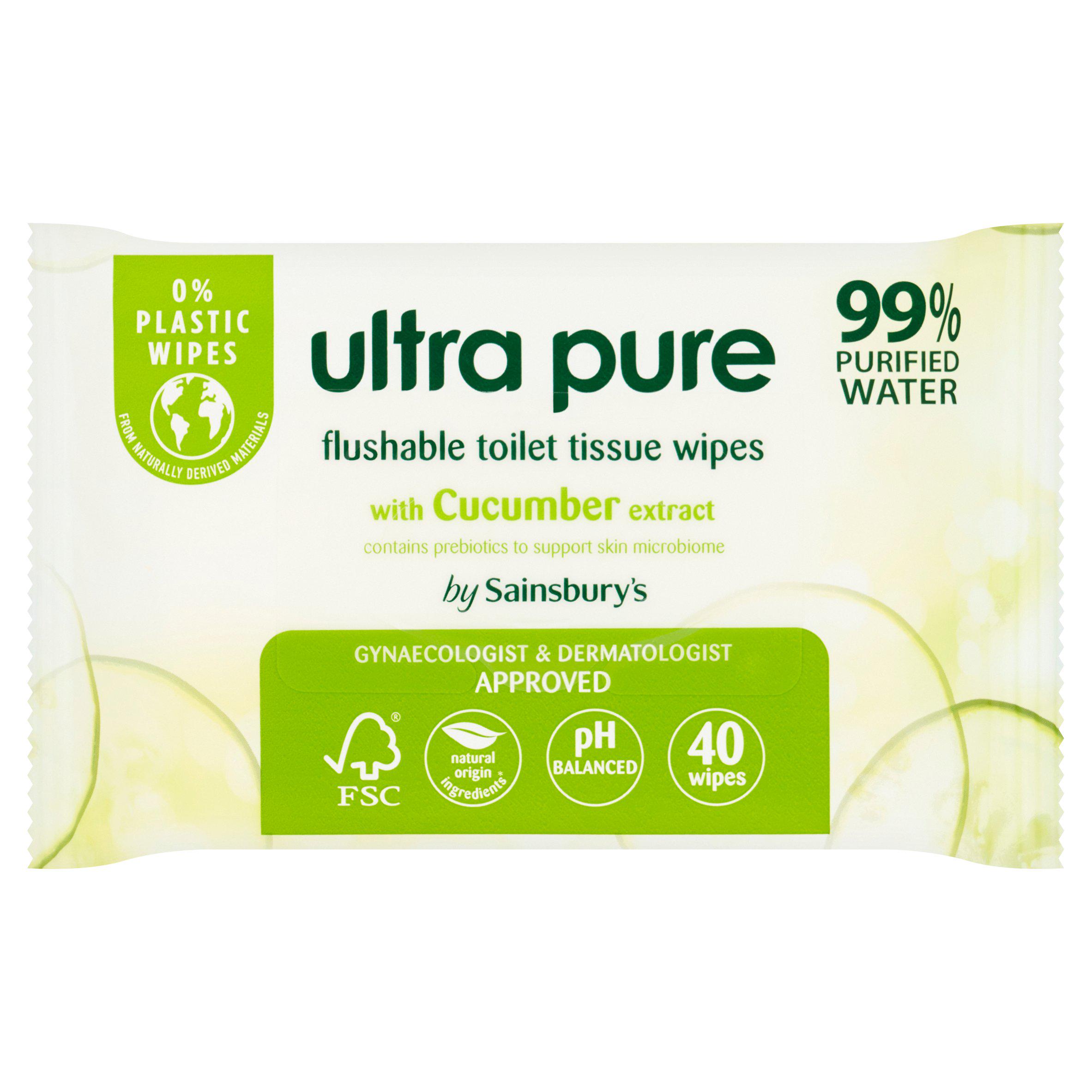 Sainsbury's Ultra Pure Flushable Toilet Tissue Wipes with Cucumber Extract x40