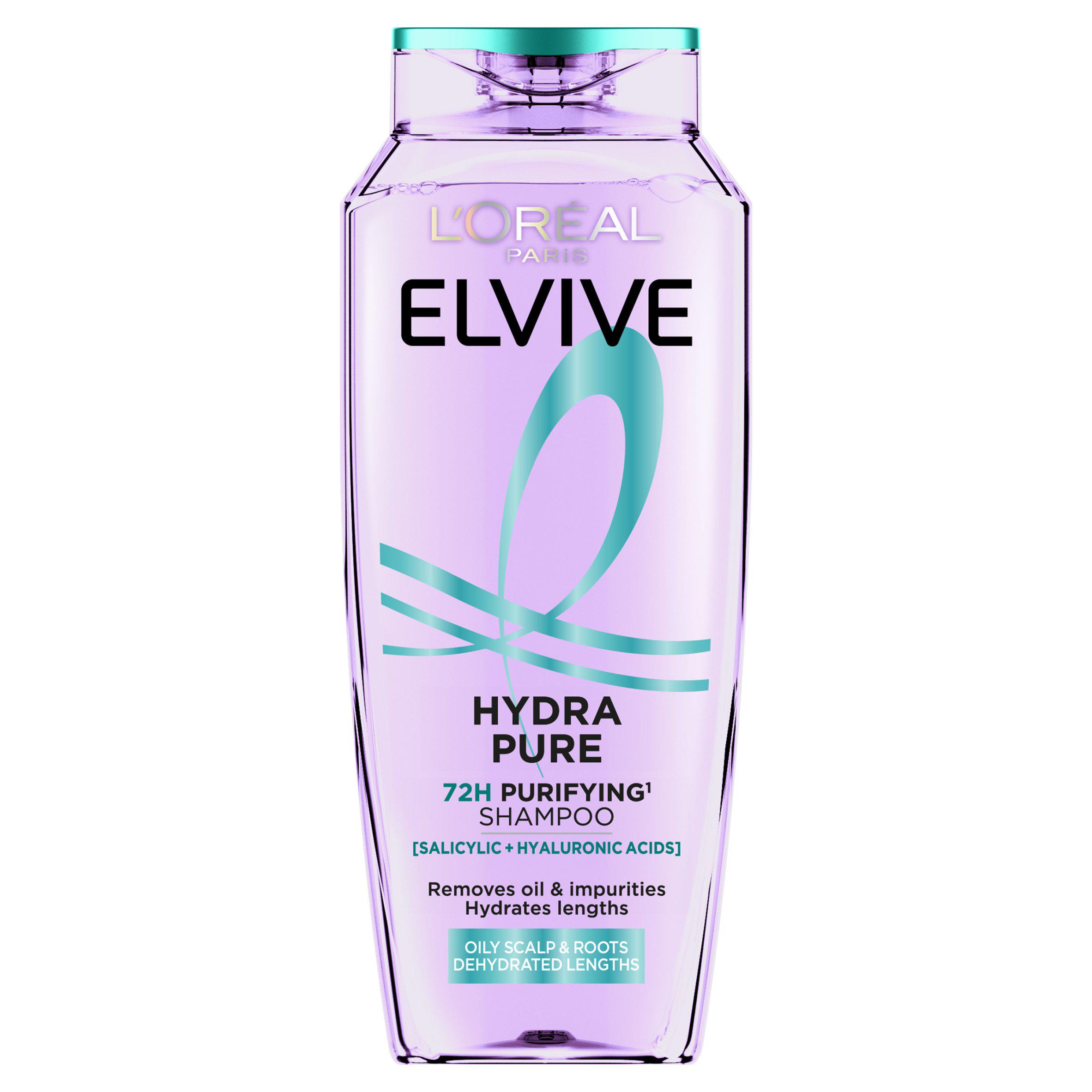 L'Oreal Paris Elvive Hydra Pure 72H Purifying Shampoo, for Oily Scalp & Dehydrated Lengths, 250ml