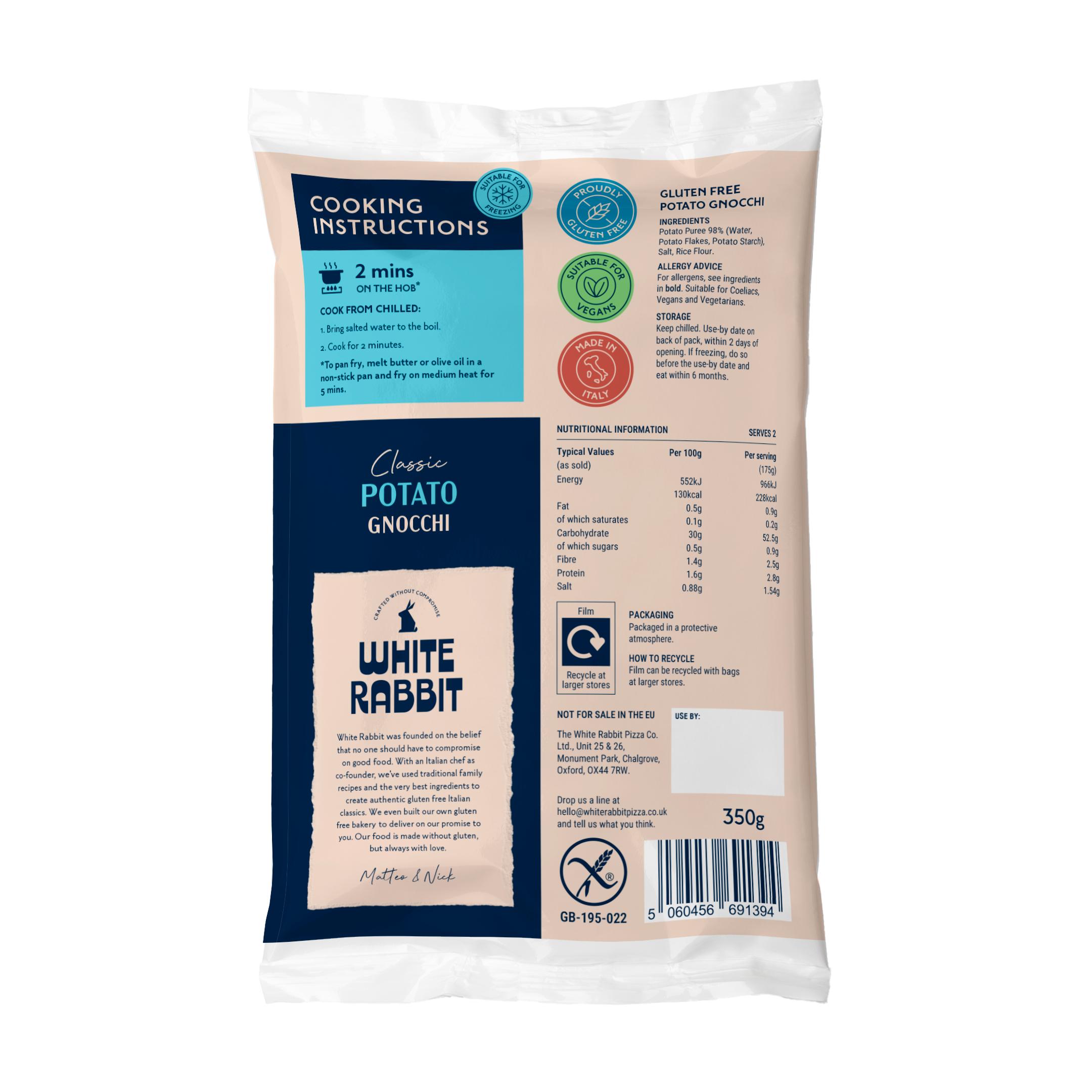 White Rabbit Gluten Free Classic Fresh Potato Gnocchi 350g thumbnail 2