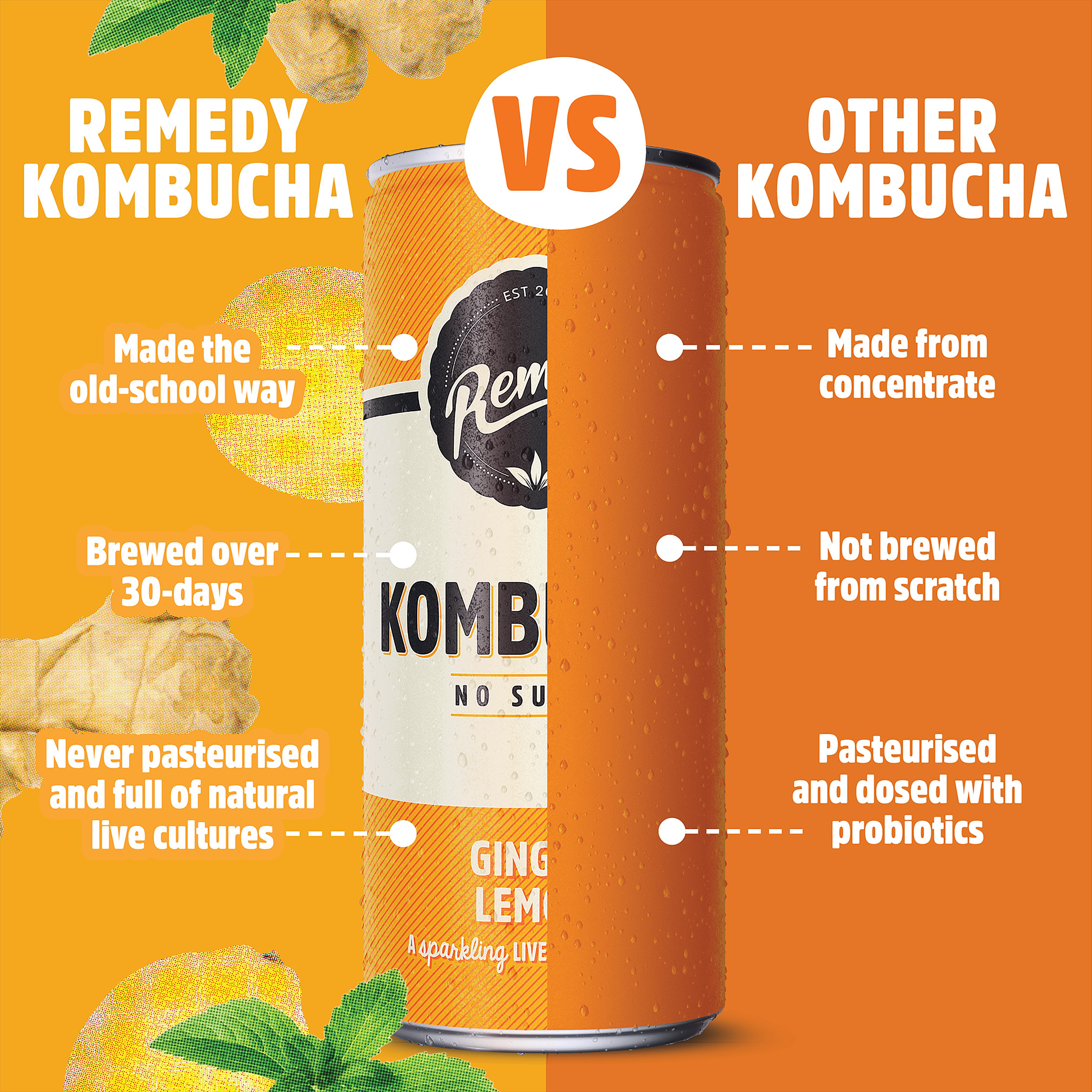 Remedy Kombucha Ginger Lemon 4 x 330ml thumbnail 4