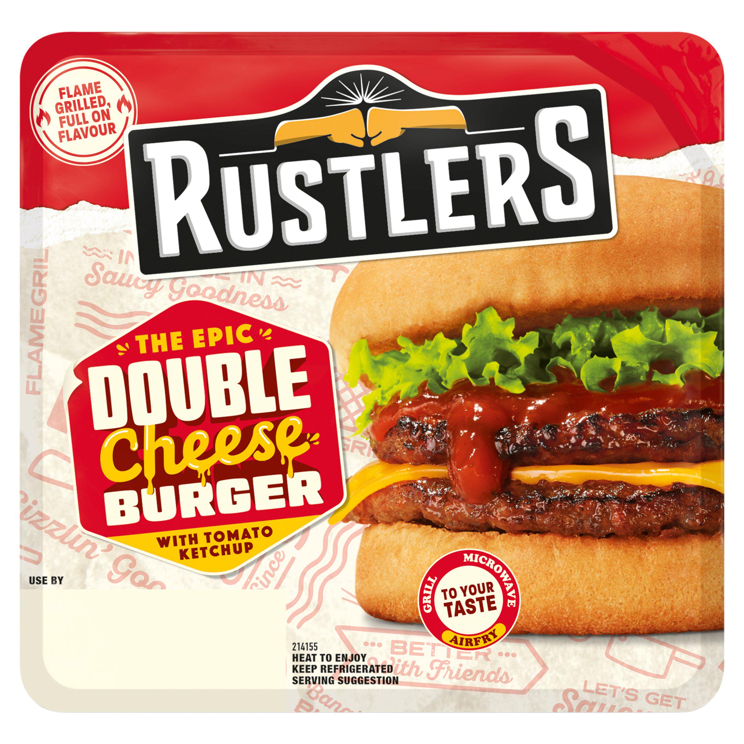 Rustlers The Epic Double Cheese Burger with Tomato Ketchup 145g