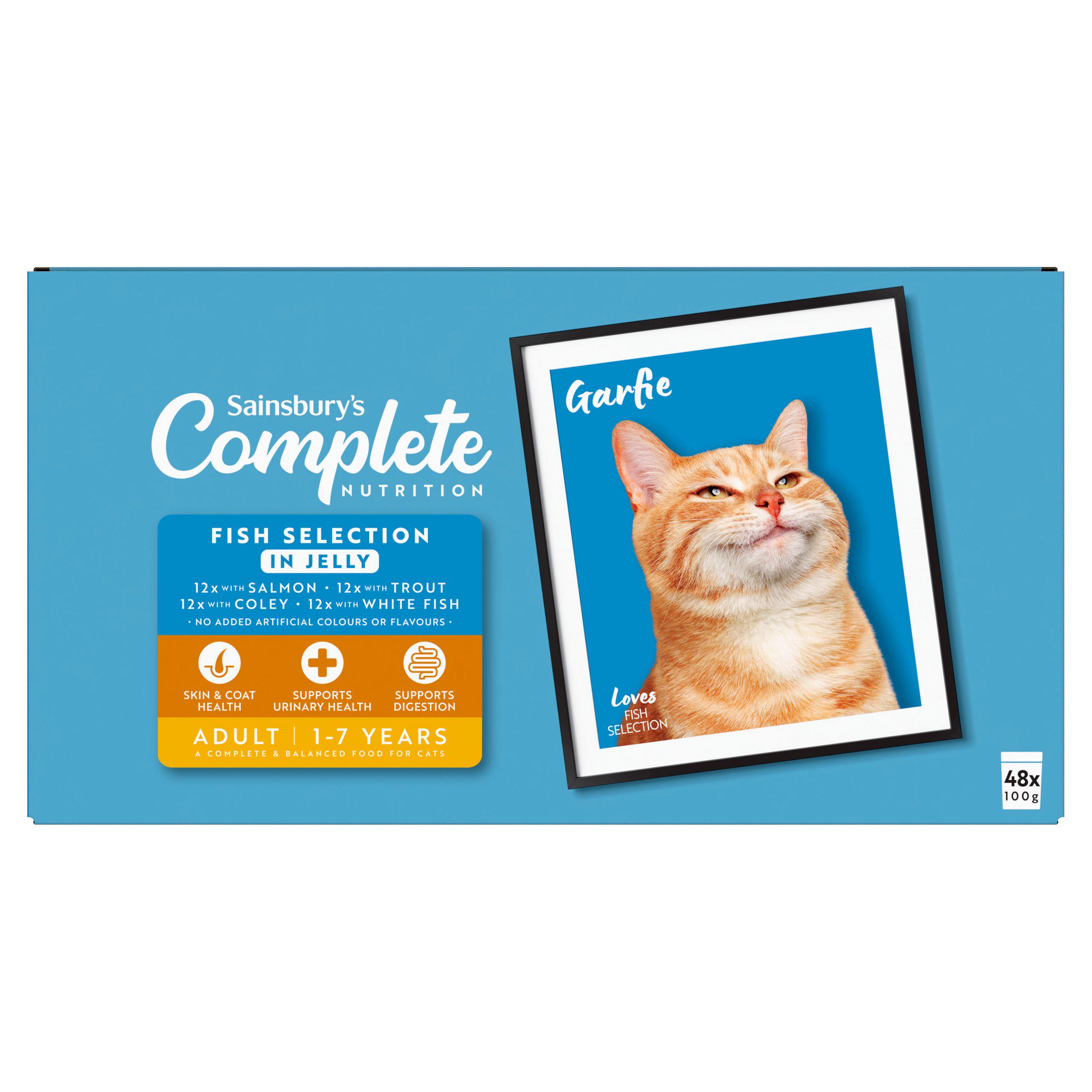 Sainsbury's 48 x 100g Fish Selection in Jelly Adult 1-7 Years Complete Nutrition Cat Food