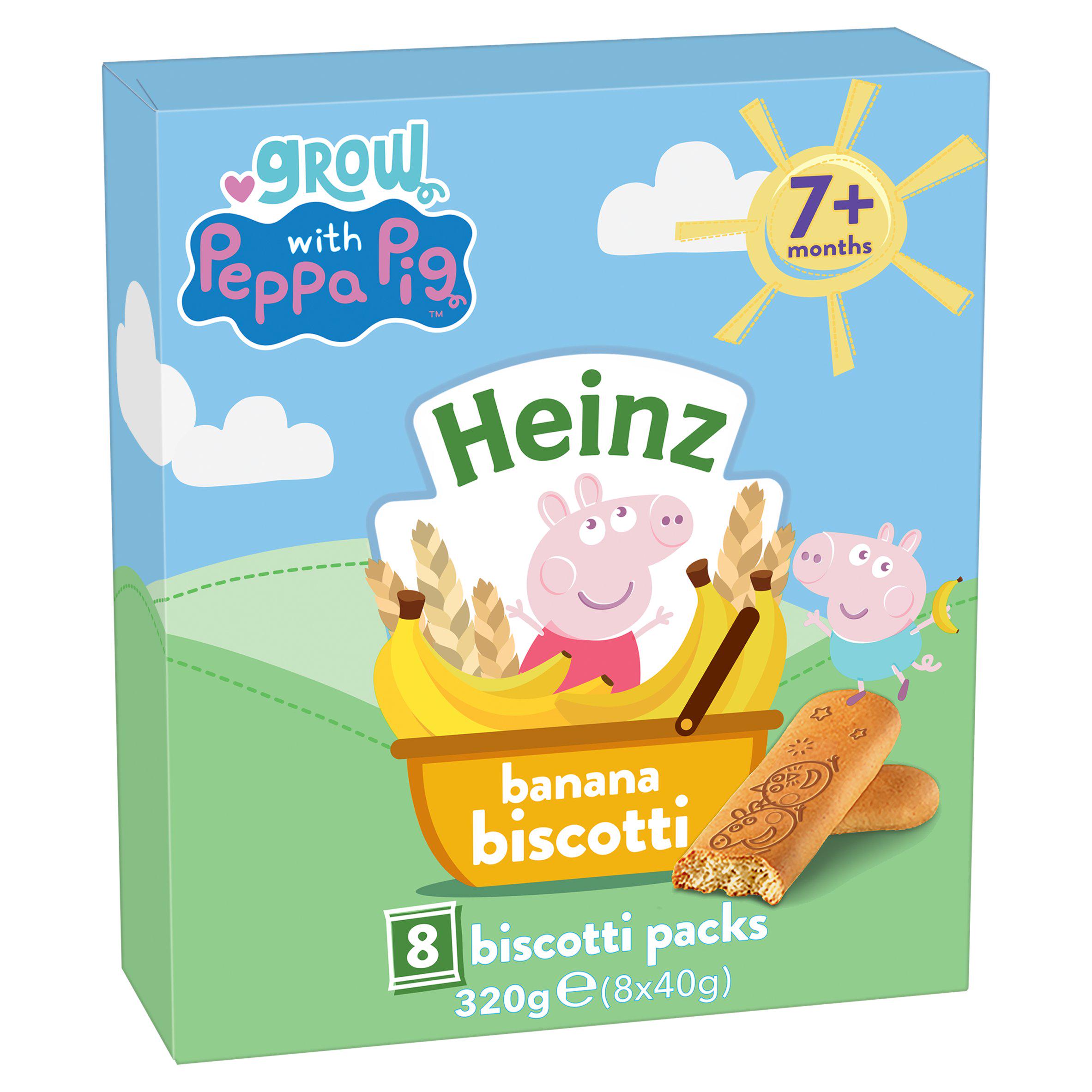 Heinz Peppa Pig Banana Biscotti Baby Food Snacks 7+ Months Multipack 8 x 40g