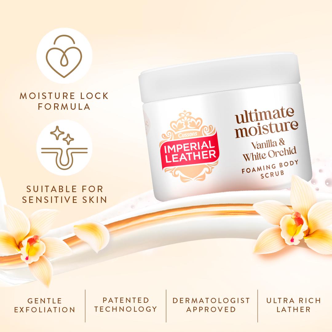 Cussons Ultimate Moisture Vanilla & White Orchid Foaming Body Scrub 225ml thumbnail 2