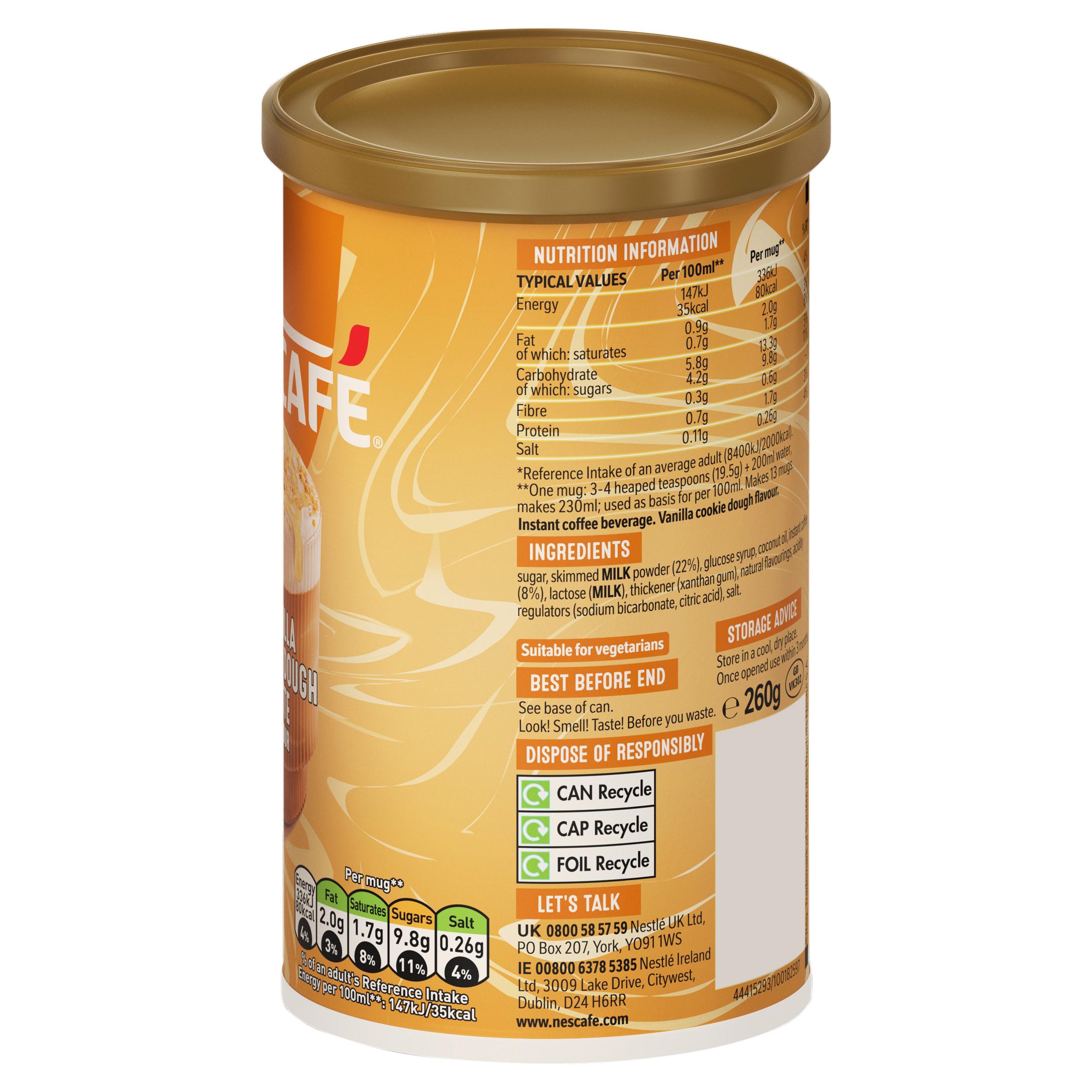 Nescafe Vanilla Cookie Dough Latte Coffee Tub 260g thumbnail 6