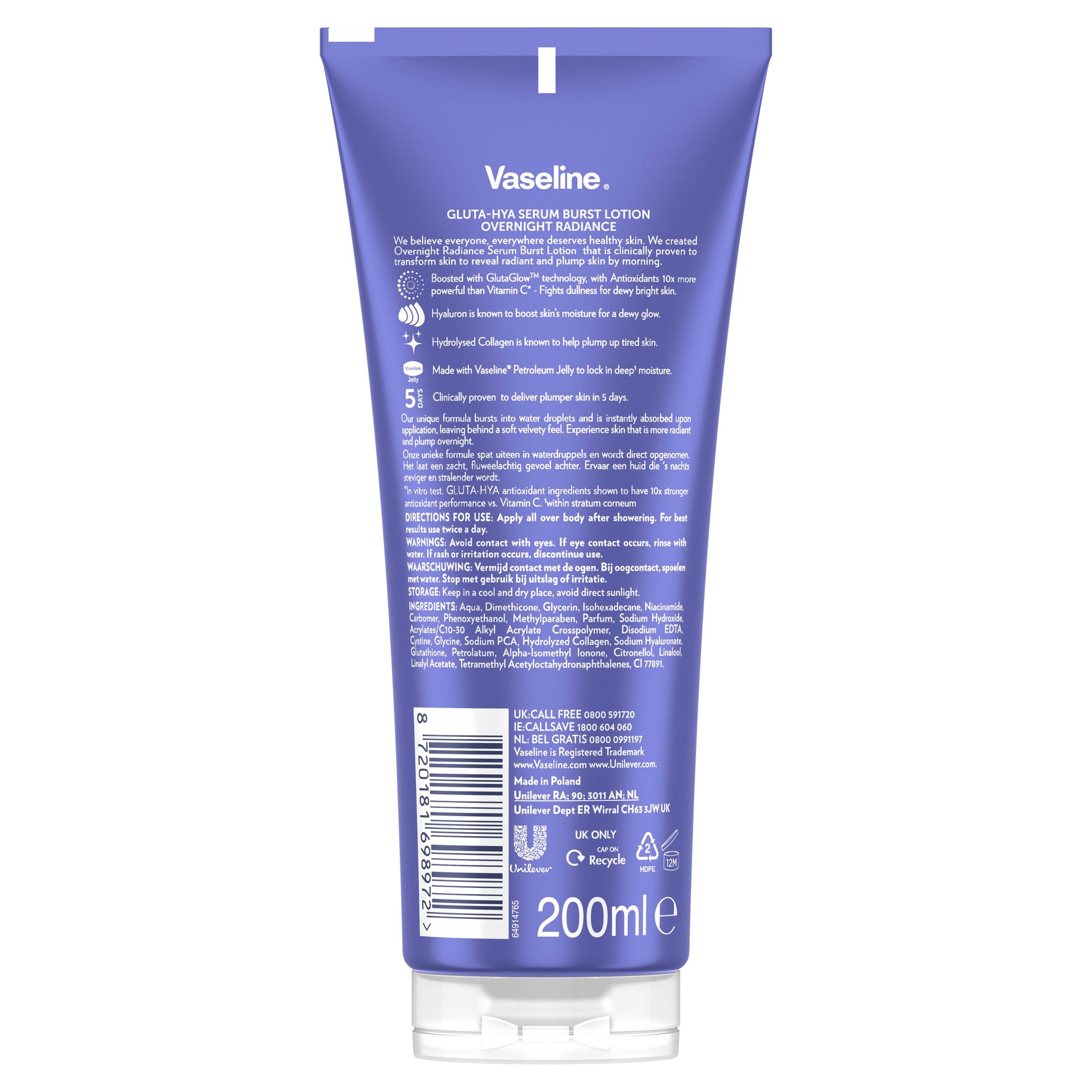 Vaseline Gluta Hya Overnight Radiance Serum Burst Body Lotion Moisturiser 200ml thumbnail 2