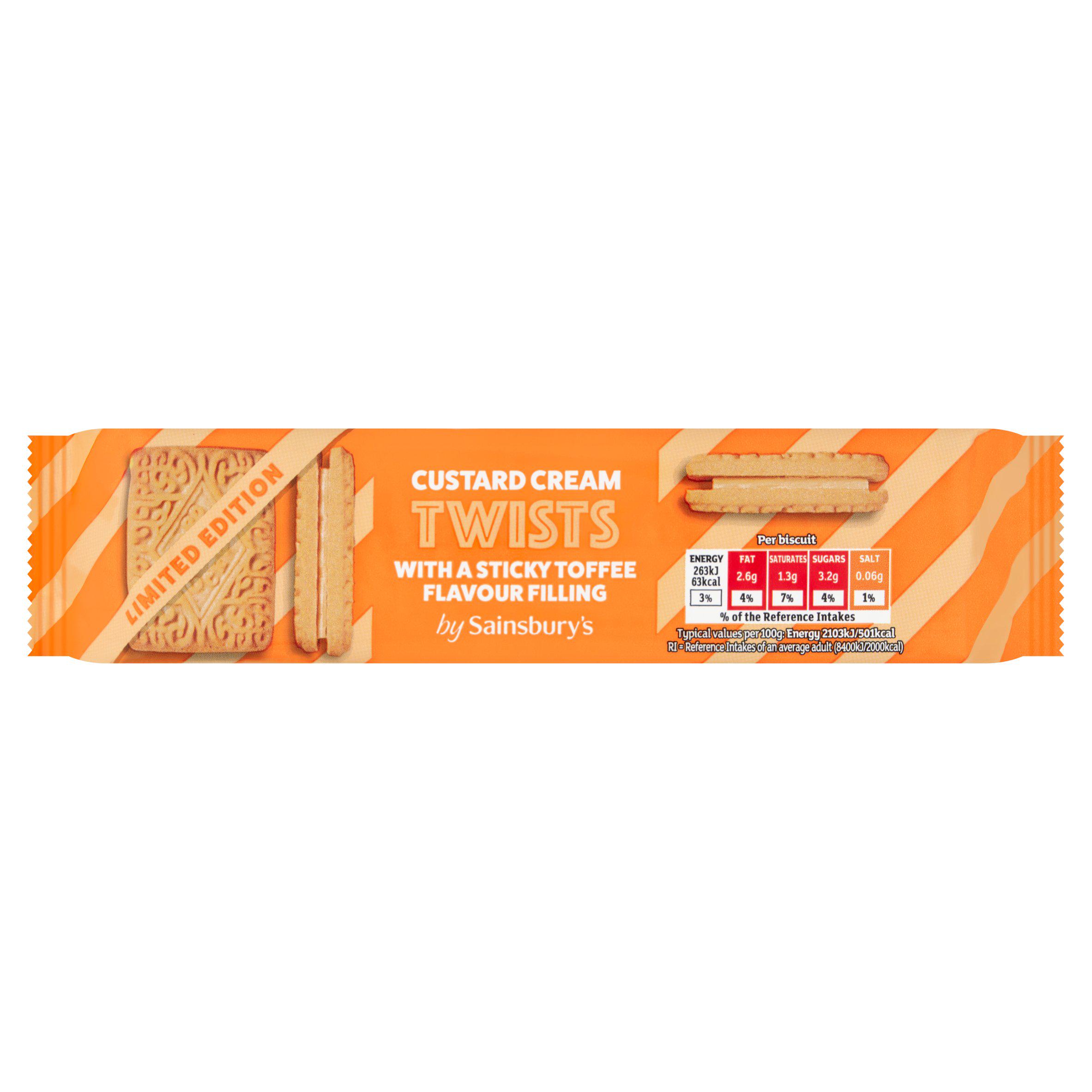 Sainsbury's Custard Cream Twists with a Sticky Toffee Flavour Filling 150g
