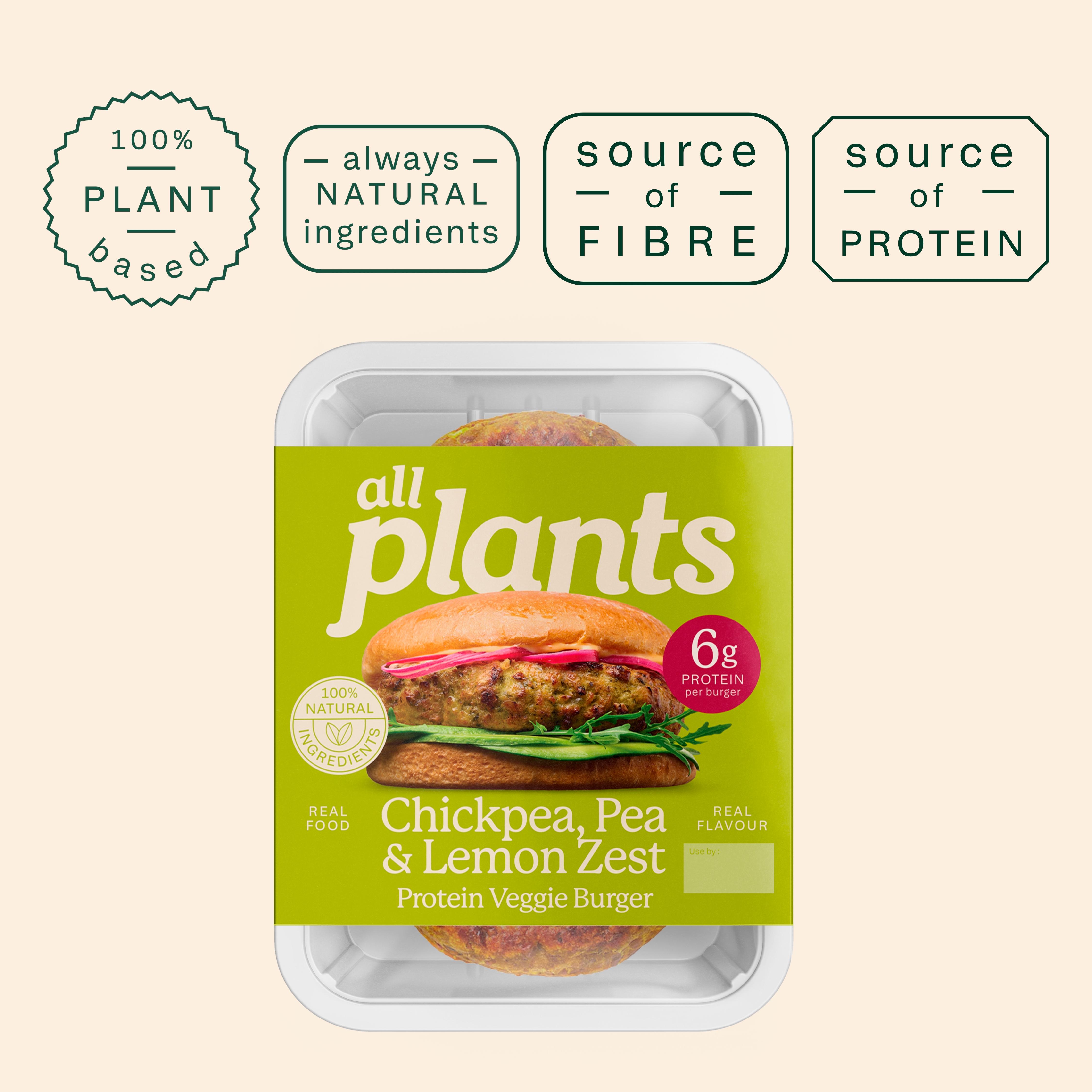 Plants Chickpea, Pea & Lemon Zest Protein Veggie Burger 180g thumbnail 3