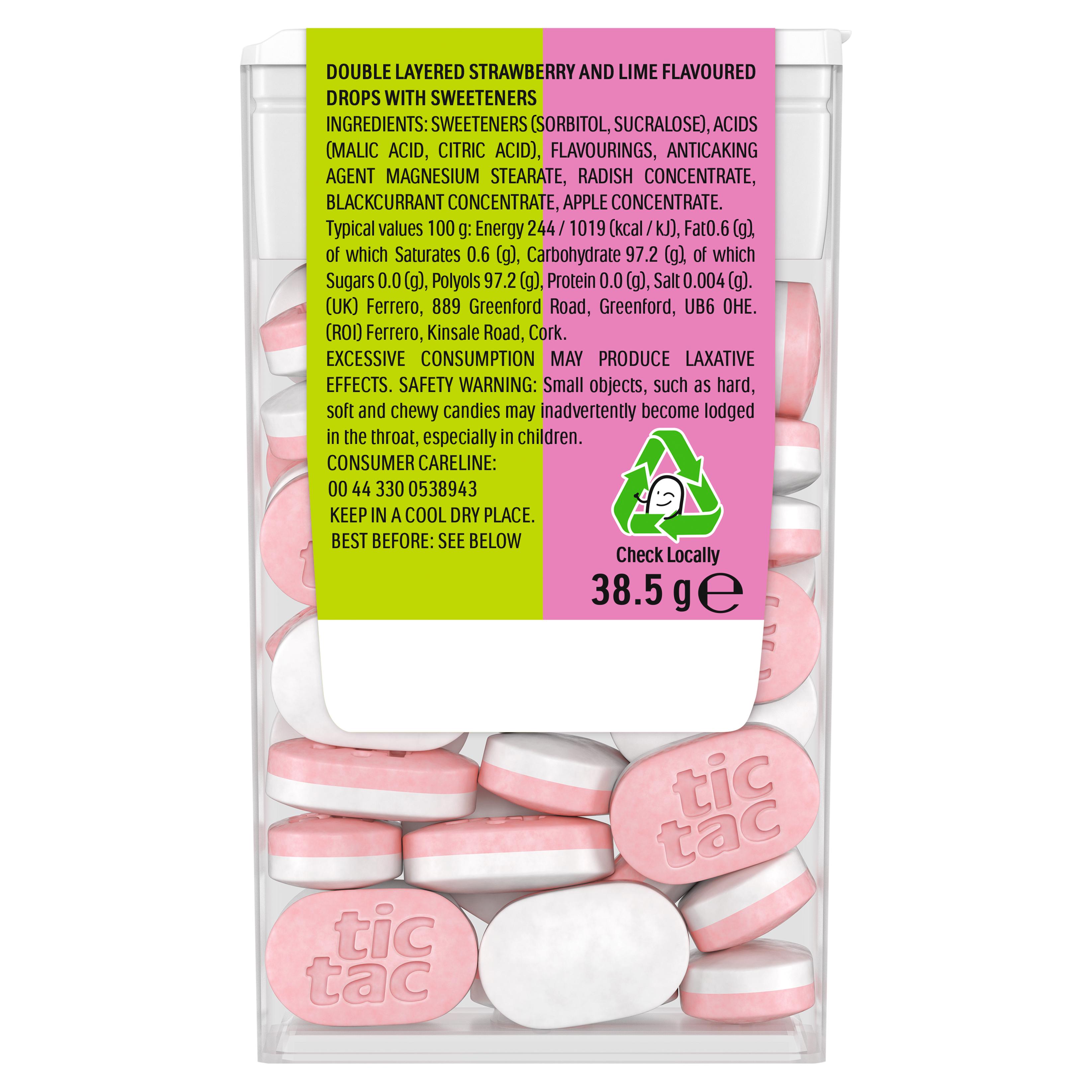 Tic Tac 38.5g Two Lime & Strawberry Flavour Sugar Free Sweets thumbnail 2