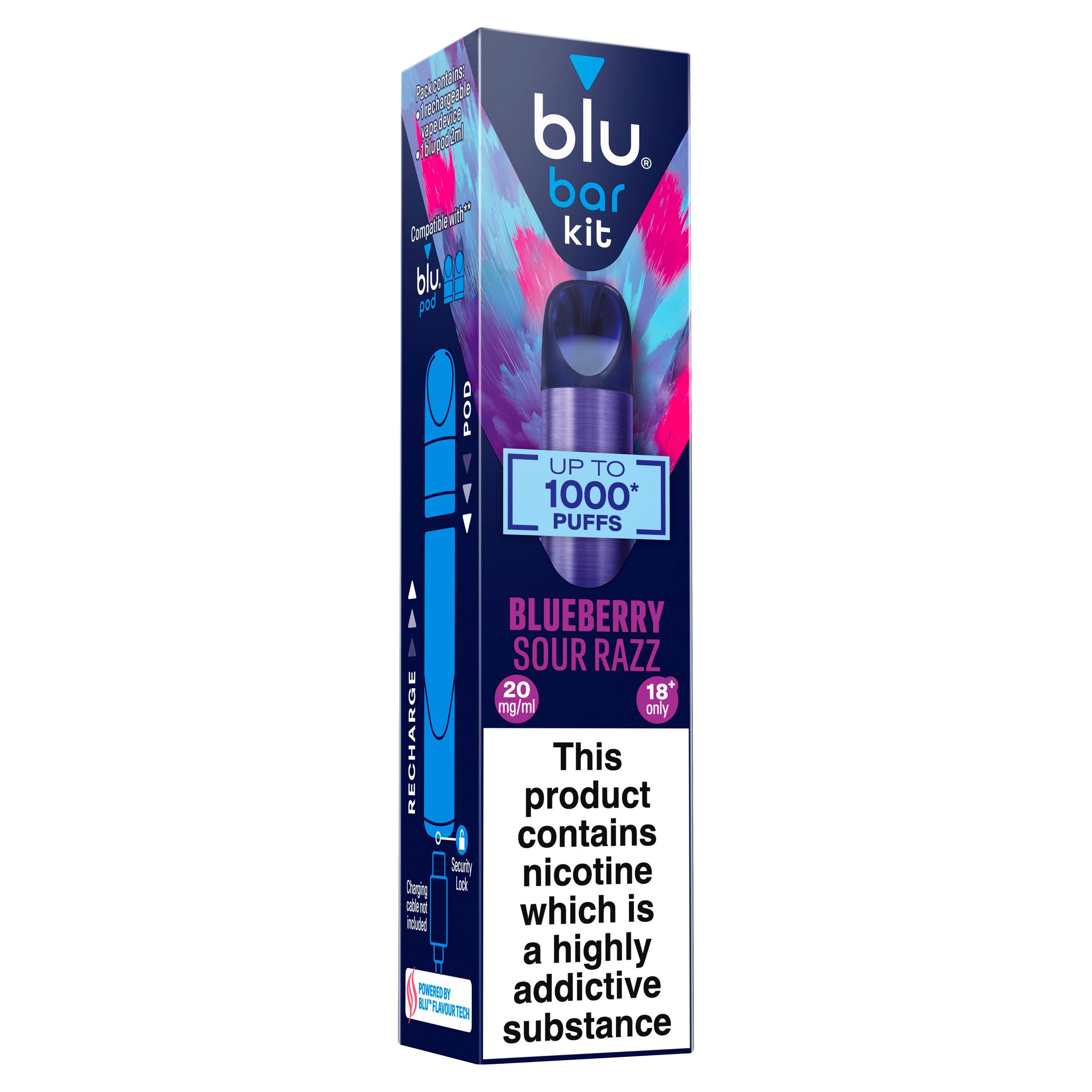 blu Bar Kit Blueberry Sour Razz Vape Device 20mg/ml thumbnail 2
