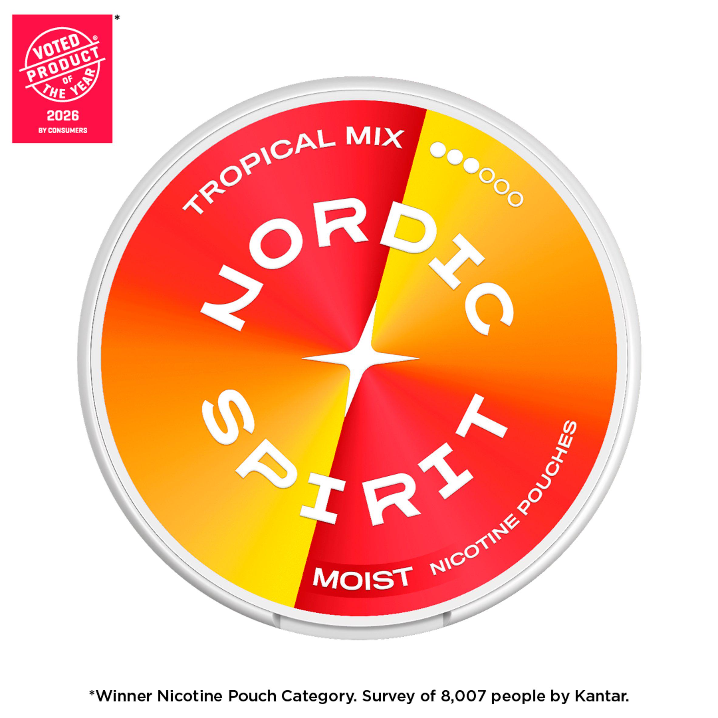 Nordic Spirit Tropical Mix Tobacco Free Nicotine Pouches Strong 20 Pack 9mg 14g