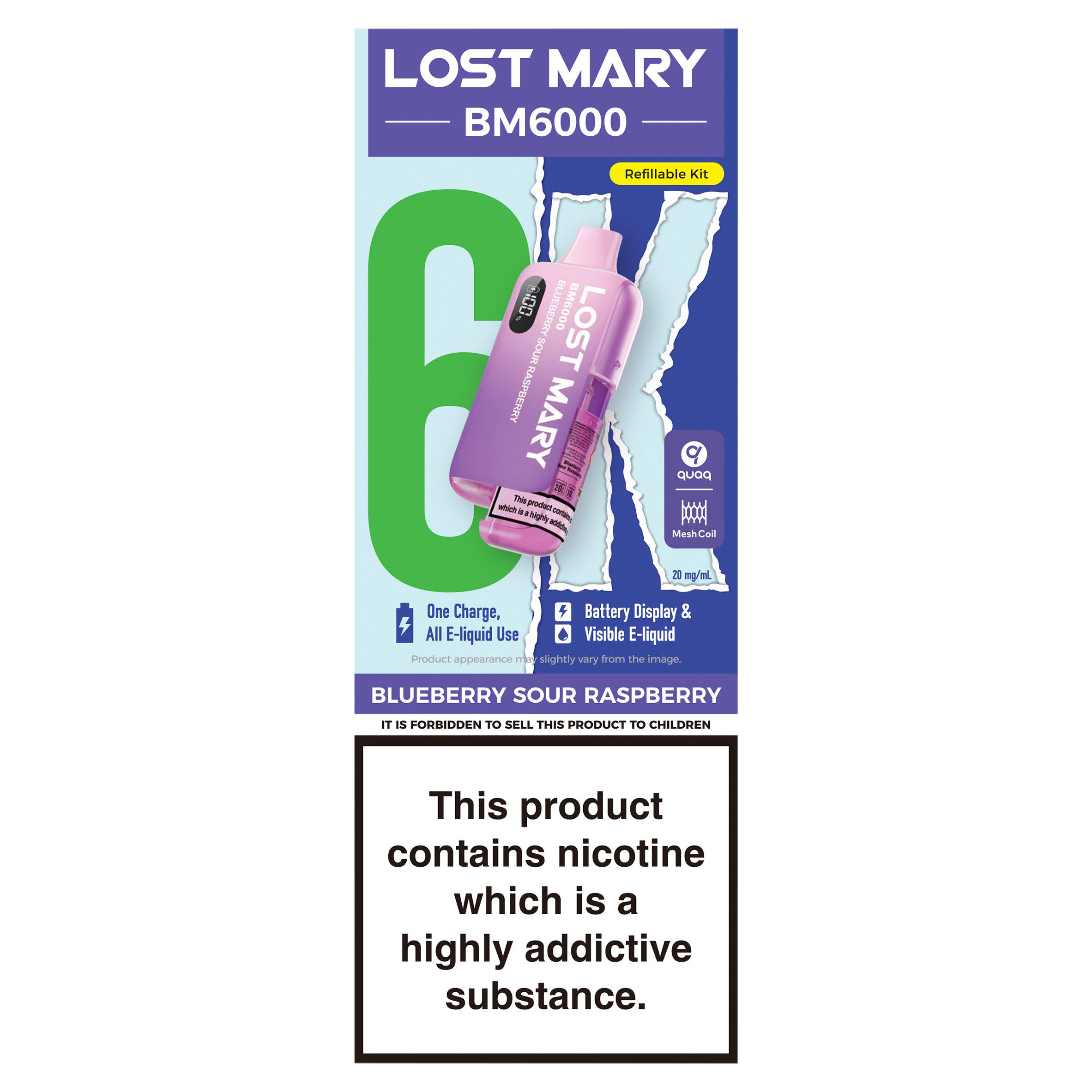 Lost Mary BM6000 Blueberry Sour Raspberry Refillable Kit 20mg/ml