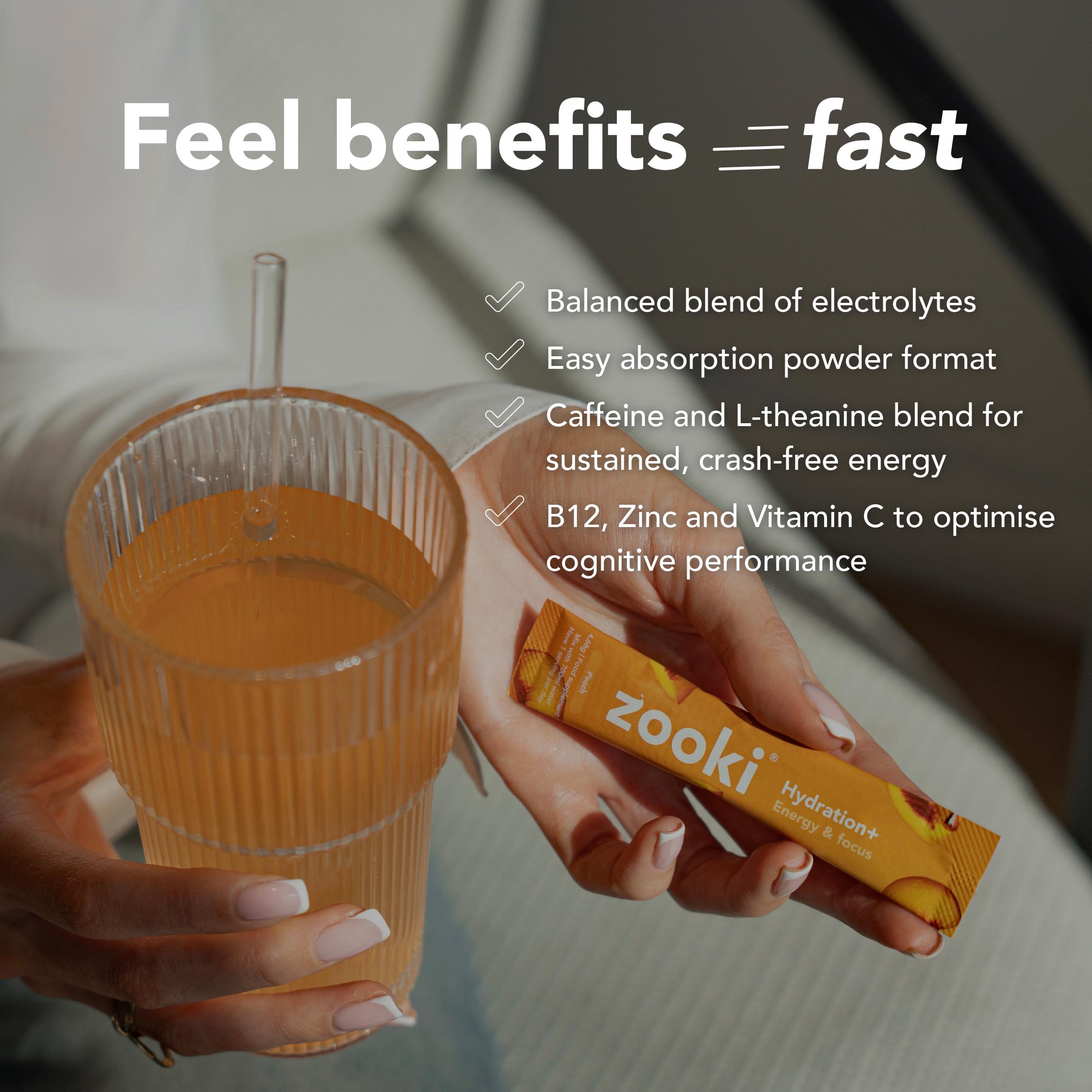 Zooki Electrolytes + Energy & Focus Food Supplement Peach 4.62g thumbnail 4