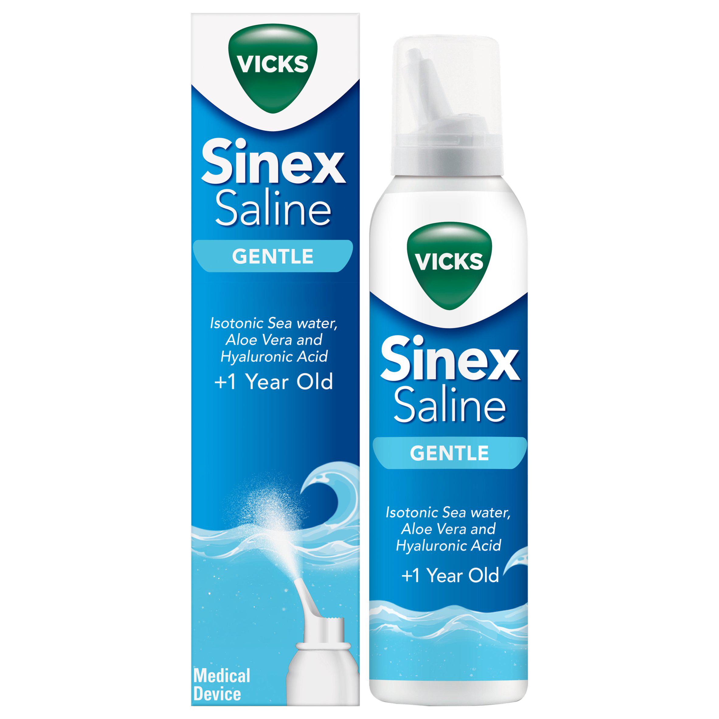 Vicks Sinex Gentle Saline Nasal Spray, 120ml - 3-in-1 Action – Suitable From 1 Year+
