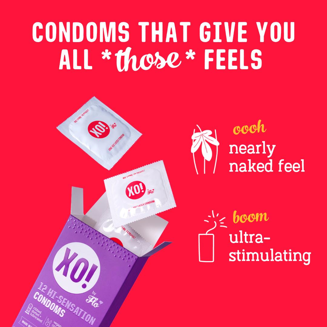 XO! by Flo Hi-sensation Ribbed + Dotted Natural Feel Vegan Regular Fit Condoms x12 thumbnail 2