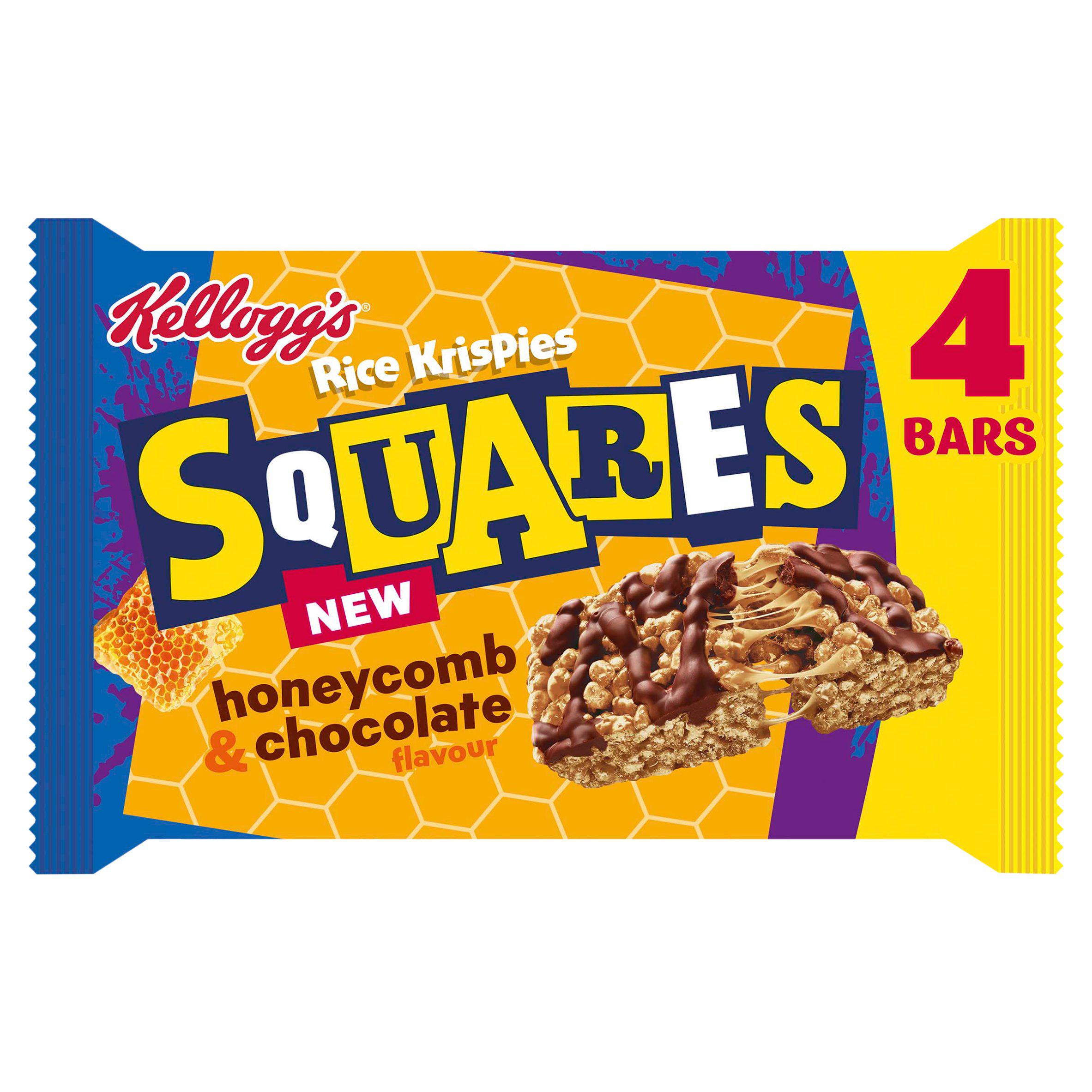 Kelloggs Rice Krispies Squares Honeycomb & Chocolate Flavour Cereal Bars 4 x 33g
