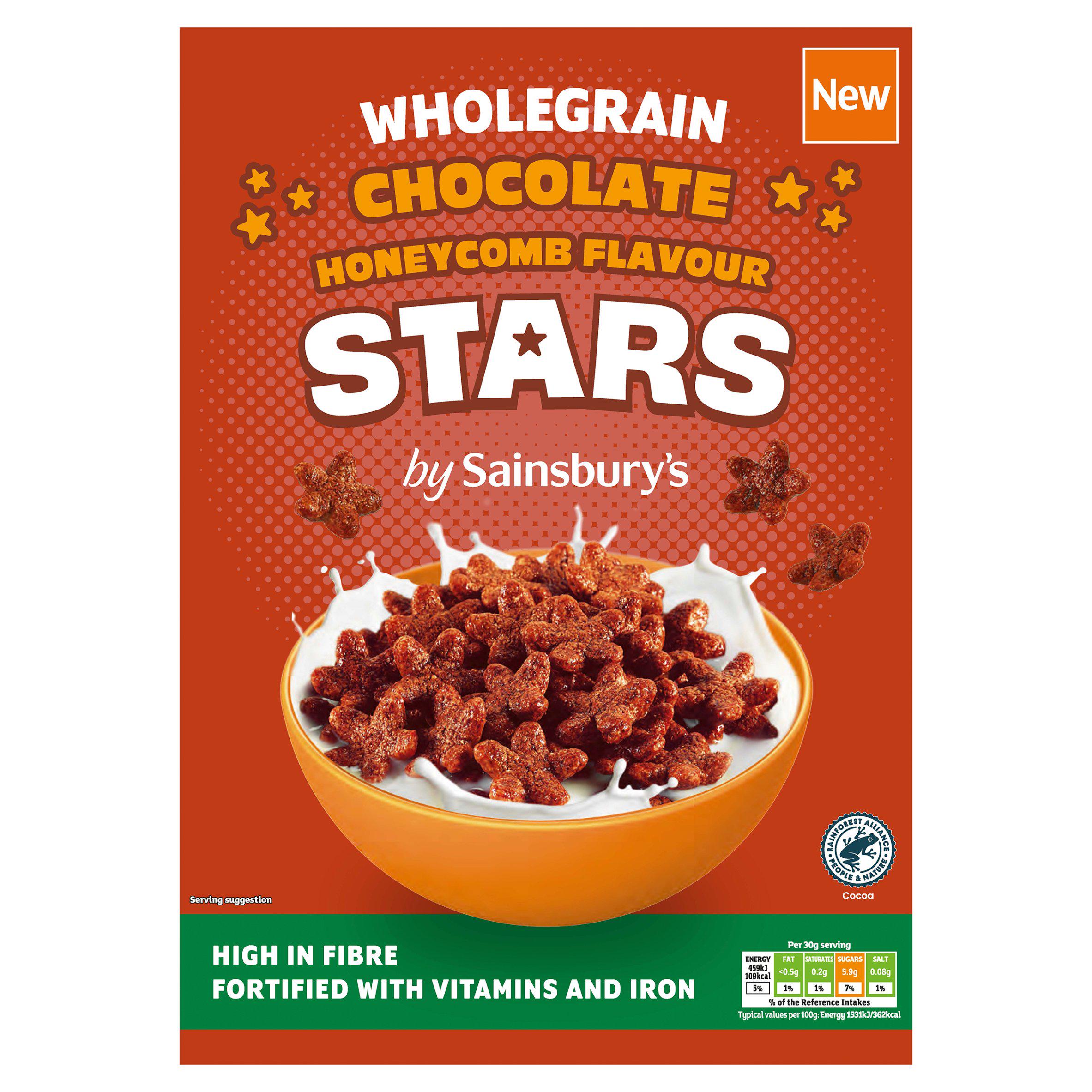 Sainsbury's 375g Wholegrain Chocolate Honeycomb Flavour Stars Breakfast Cereal