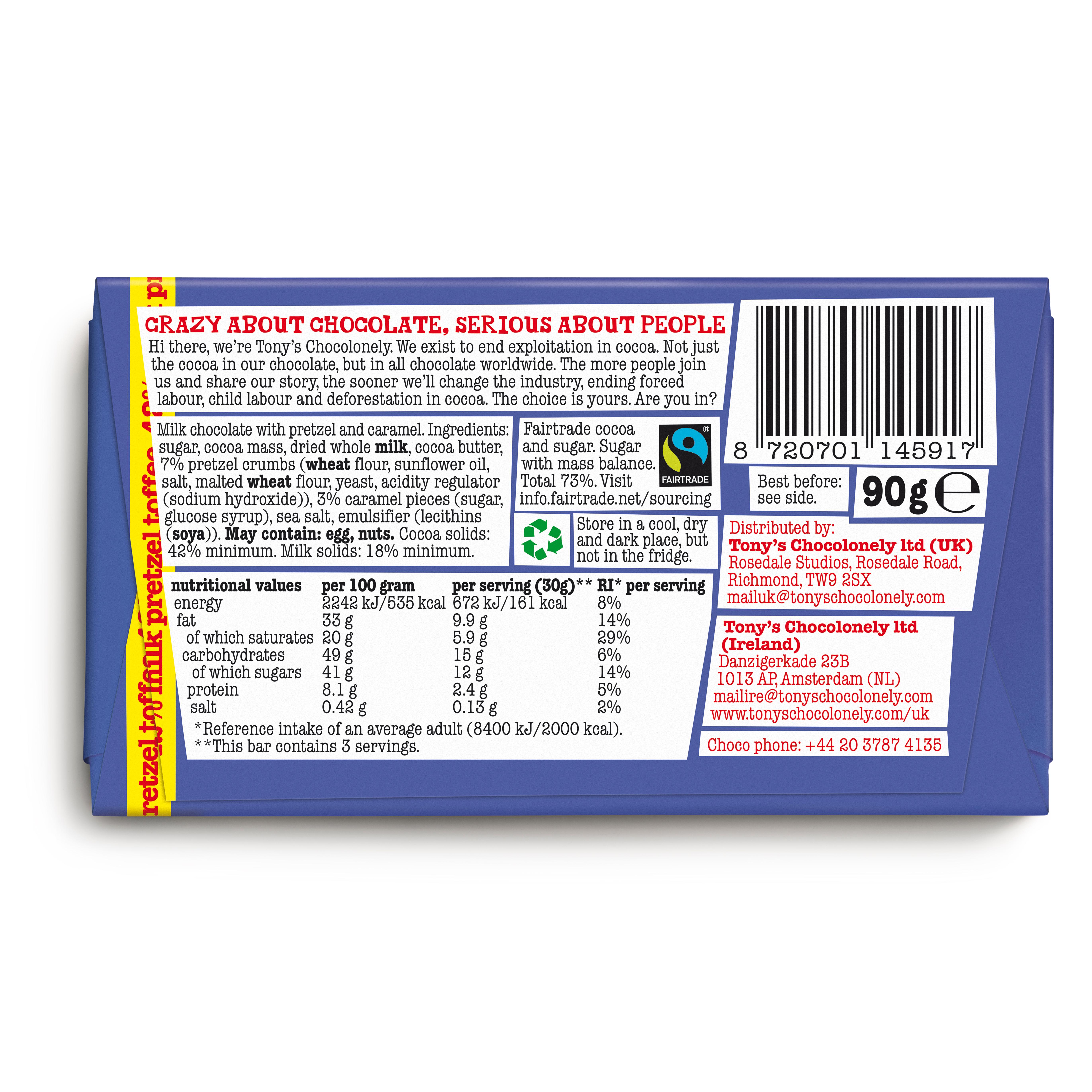 Tony's Chocolonely 42% Milk Pretzel Toffee 90g thumbnail 2