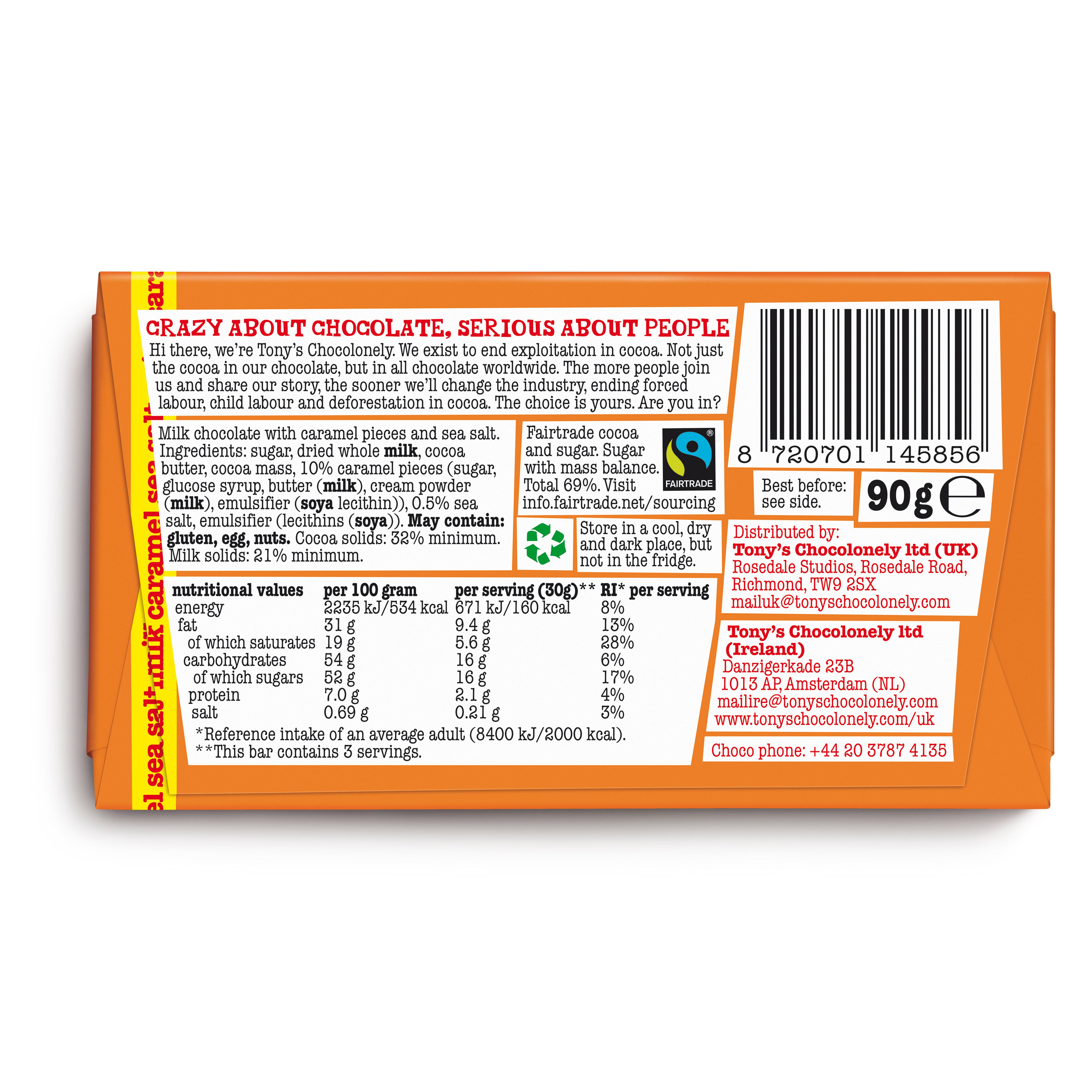 Tony's Chocolonely Milk Chocolate Caramel Sea Salt 90g thumbnail 2