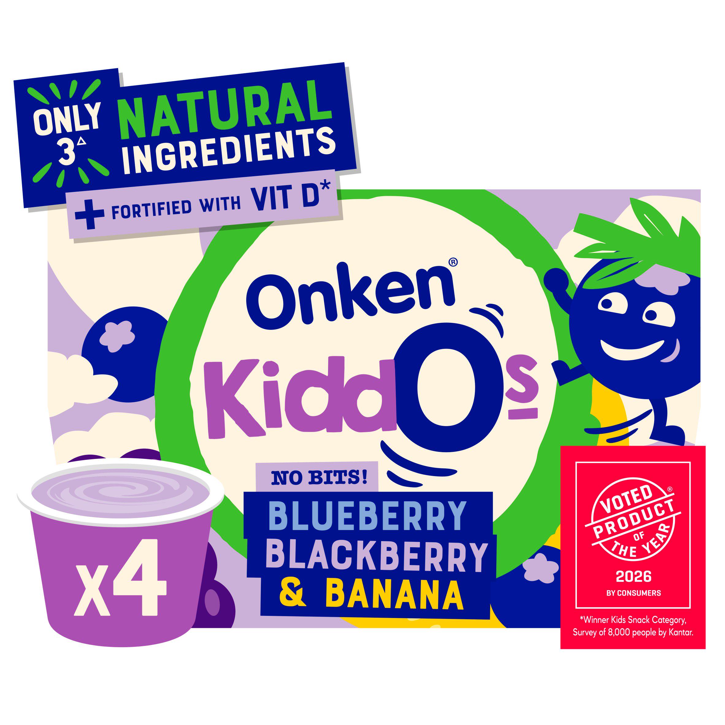Onken Kiddos Blueberry Blackberry & Banana Kids Yoghurt 4 x 90g