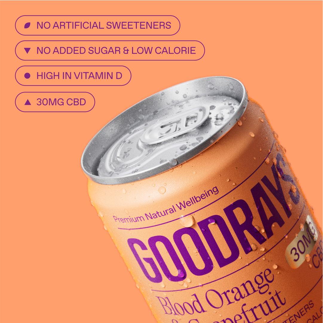 Goodrays Natural 30mg CBD Drink Blood Orange & Grapefruit 4 x 250ml thumbnail 2